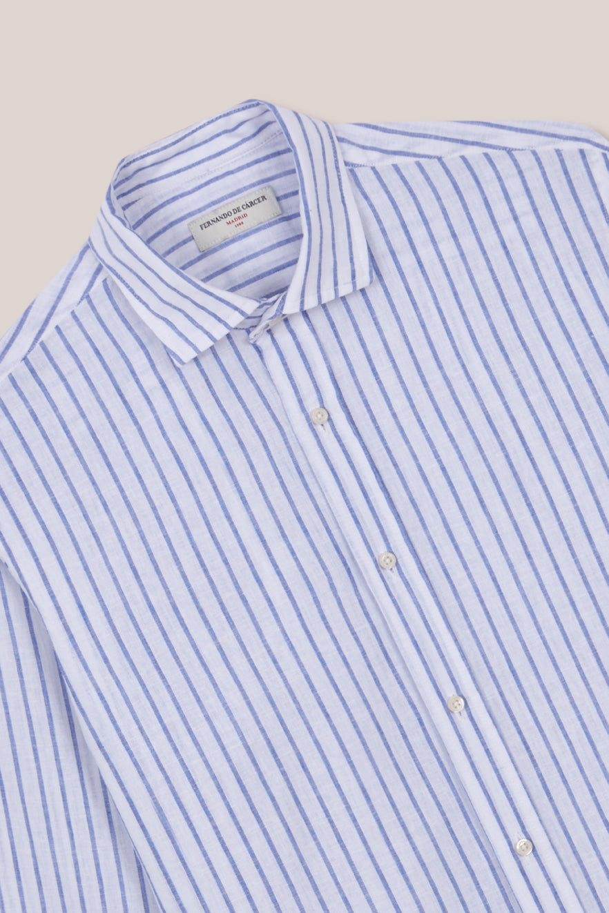 Camisa de Lino - Blanca Rayas Azules - Fernando de Cárcer