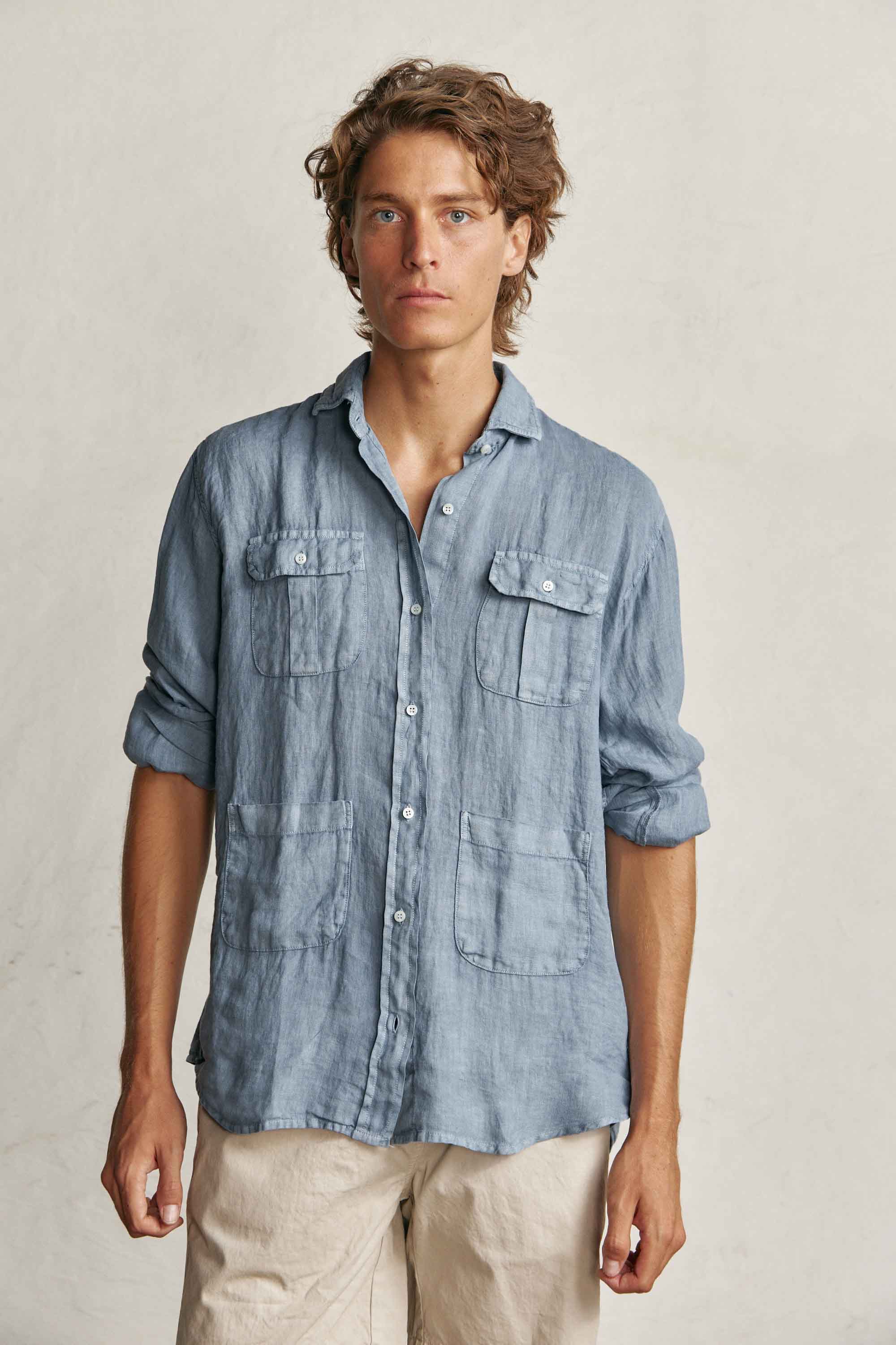 Camisa Guayabera de Lino - Azul - Fernando de Cárcer