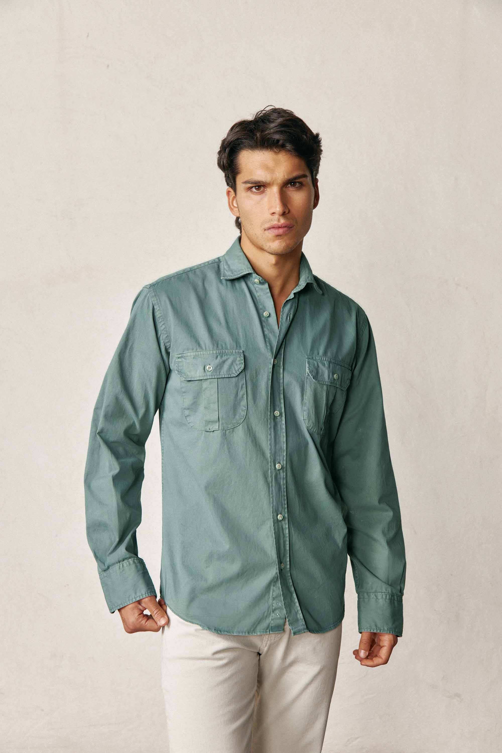 Camisa De Popelín Dos Bolsillos - Verde Botella - Fernando de Cárcer