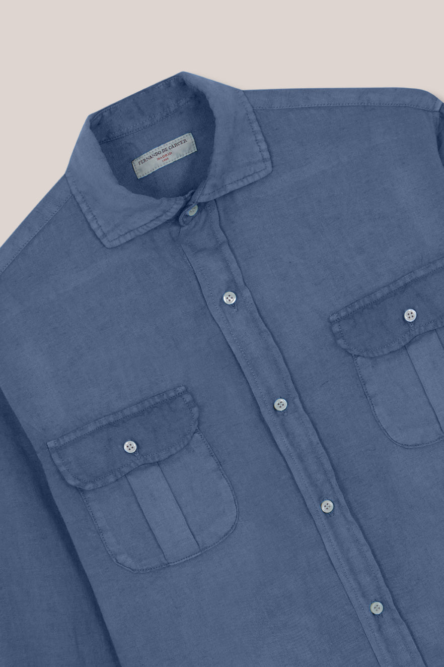 Camisa de Lino Dos Bolsillos - Azul Petróleo - Fernando de Cárcer