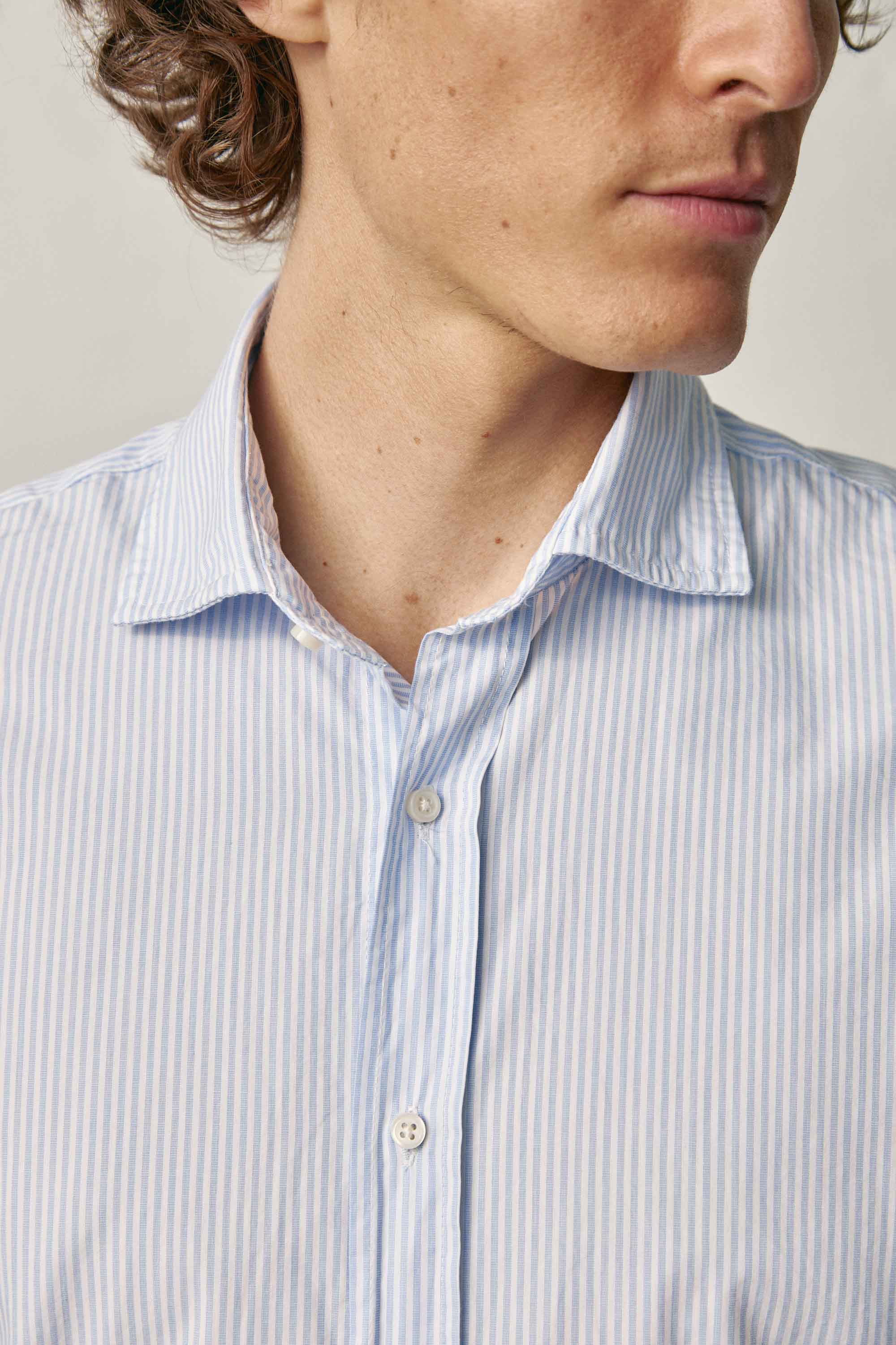 Camisa de Algodón - Algodón Rayas Azul y Blanco