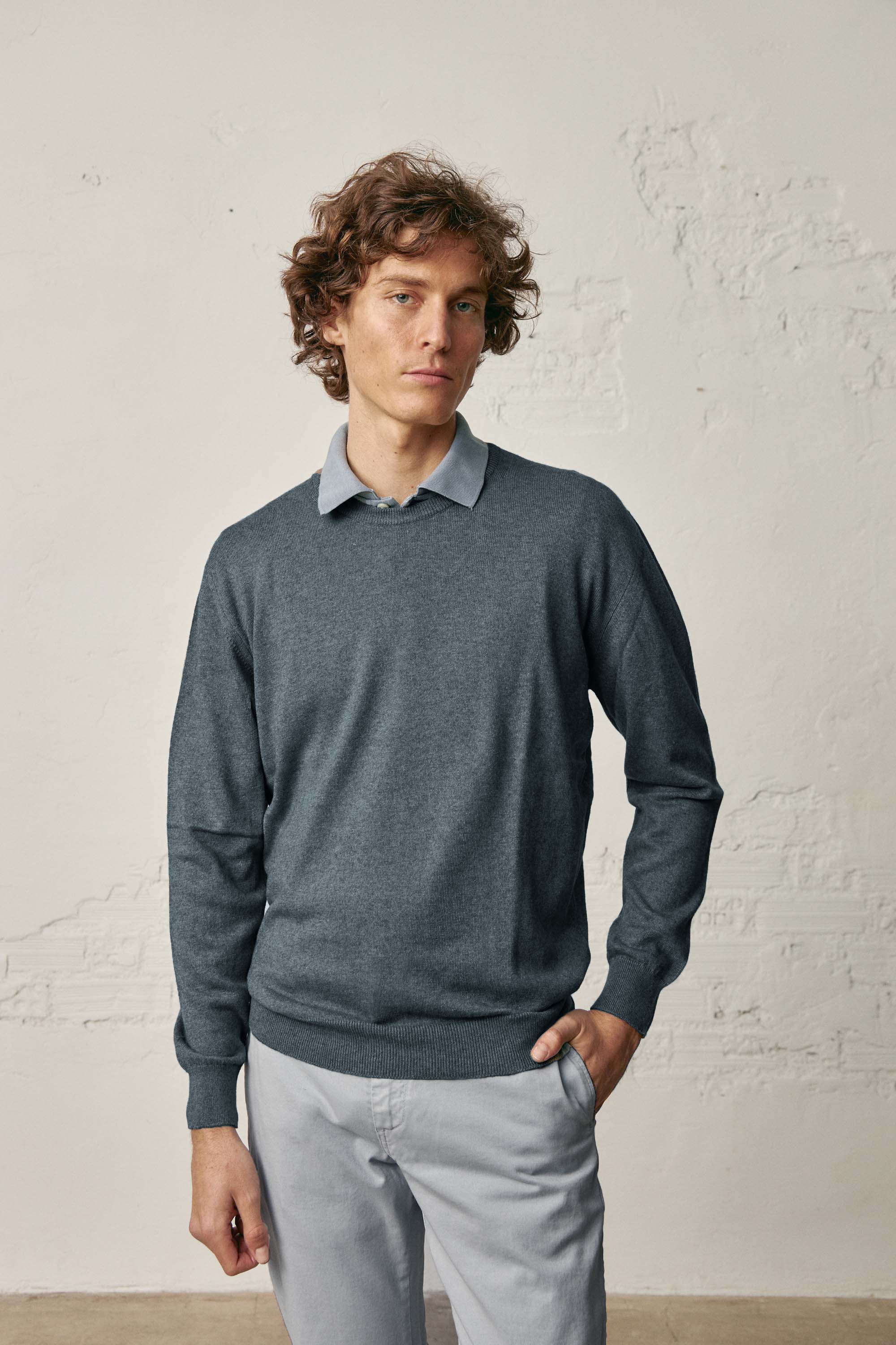 Jersey Cuello Redondo Algodón - Gris Marengo - Fernando de Cárcer