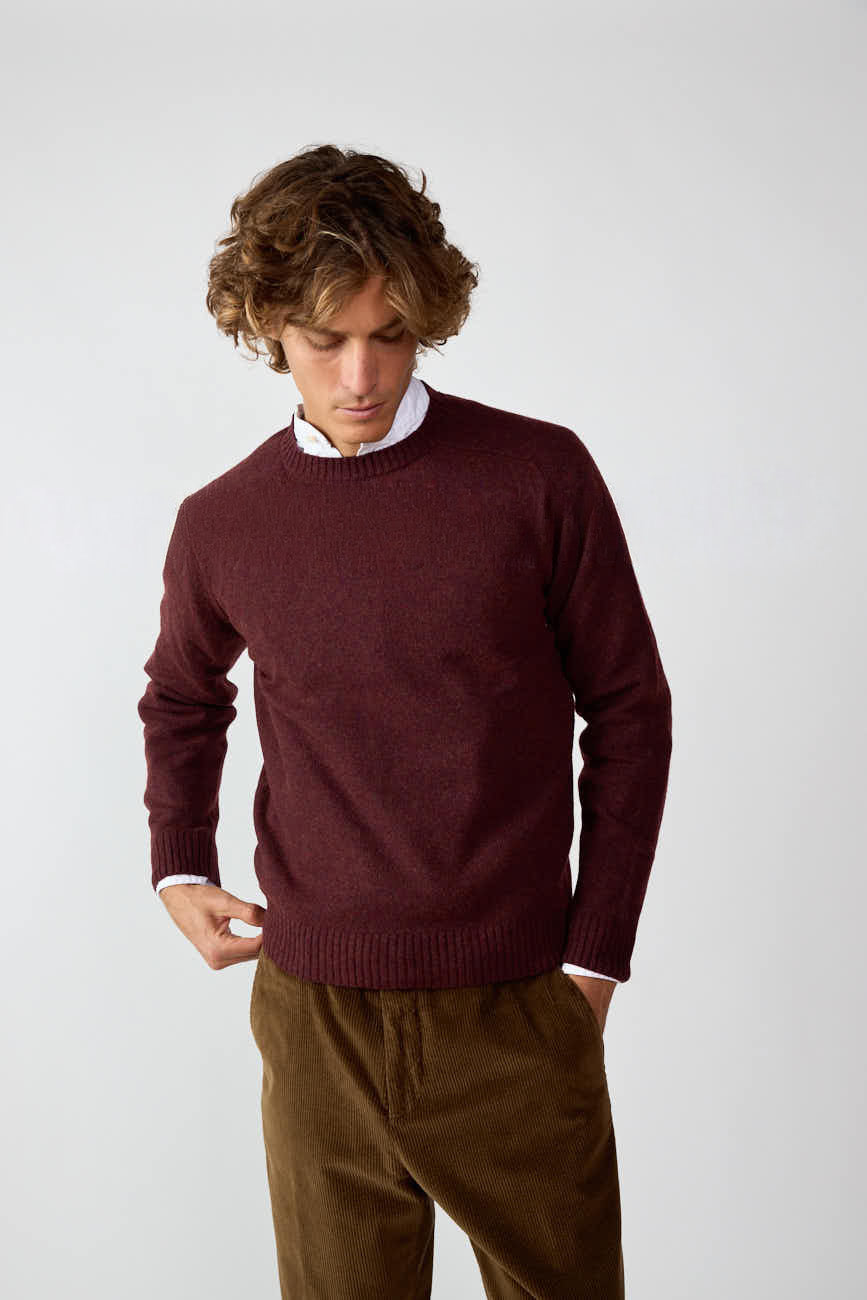 Jersey Cuello Redondo Shetland - Burdeos Jaspeado