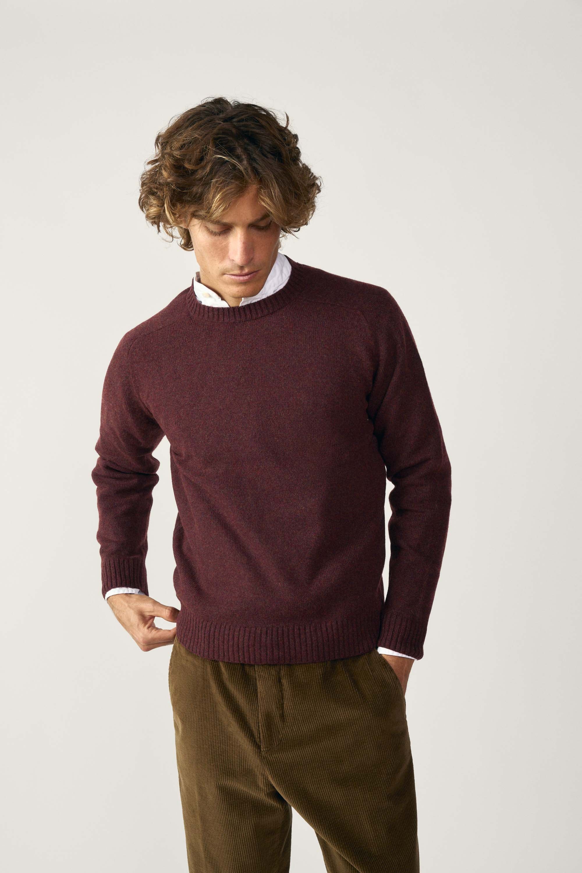 Jersey Cuello Redondo Shetland - Burdeos Jaspeado