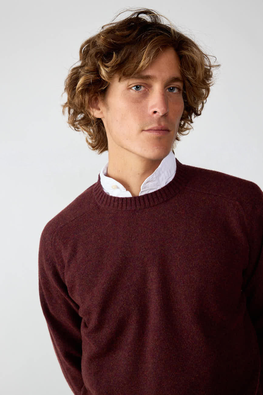 Jersey Cuello Redondo Shetland - Burdeos Jaspeado