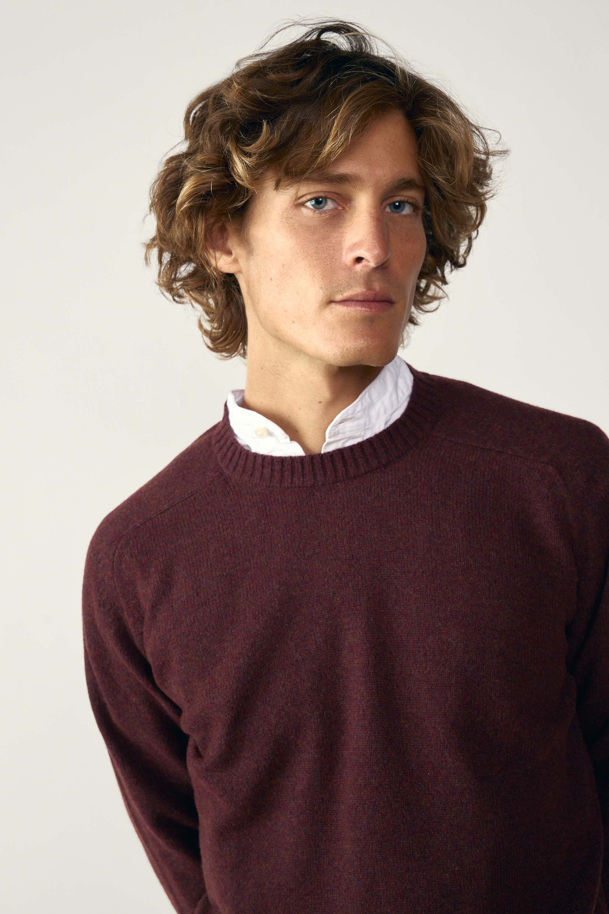 Jersey Cuello Redondo Shetland - Burdeos Jaspeado