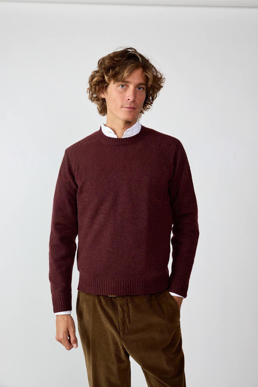 Jersey Cuello Redondo Shetland - Burdeos Jaspeado