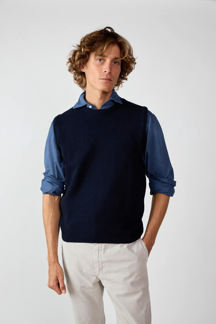 Chaleco Cuello Redondo Lambswool - Azul Marino