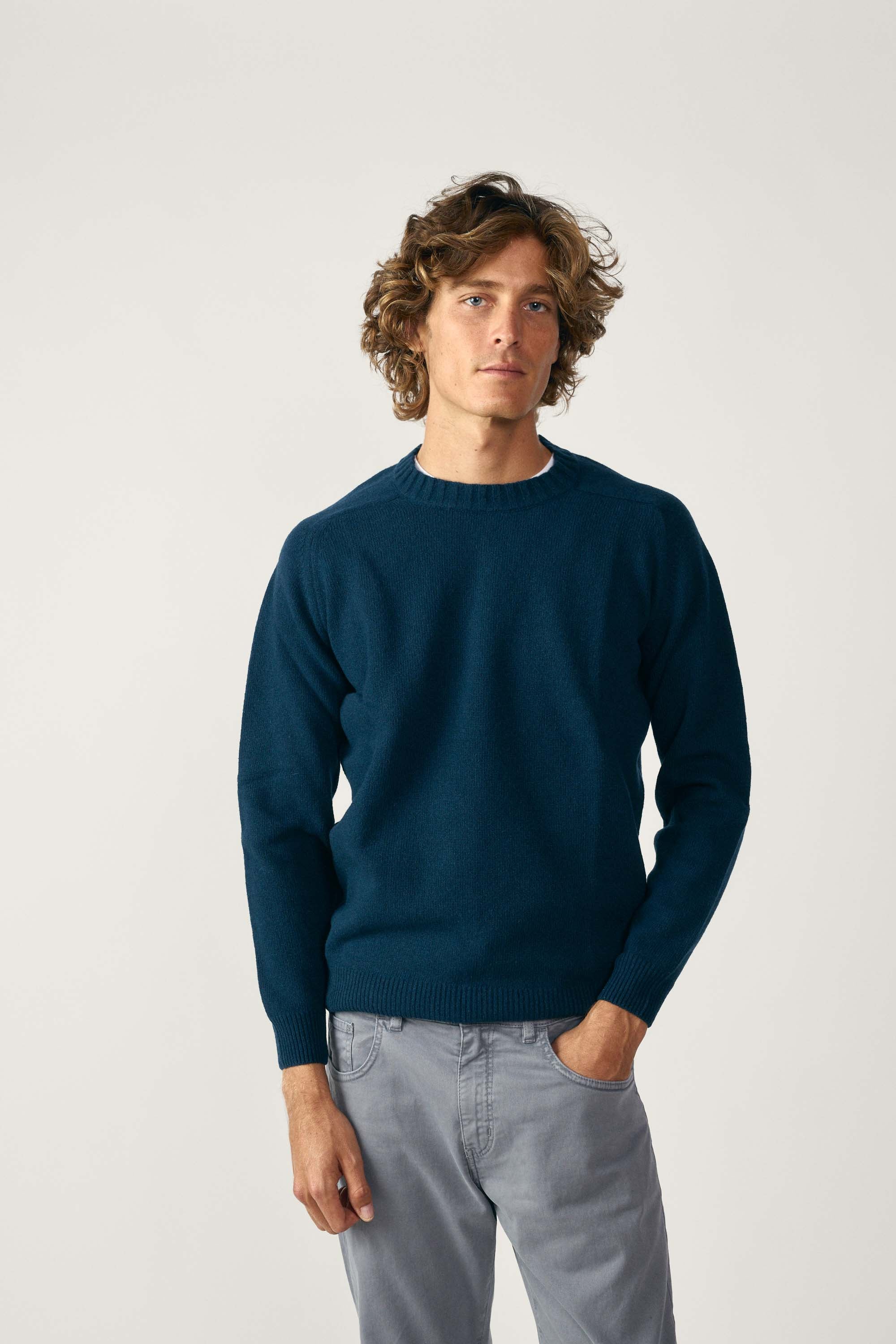 Jersey Cuello Redondo Lambswool - Azul Petróleo