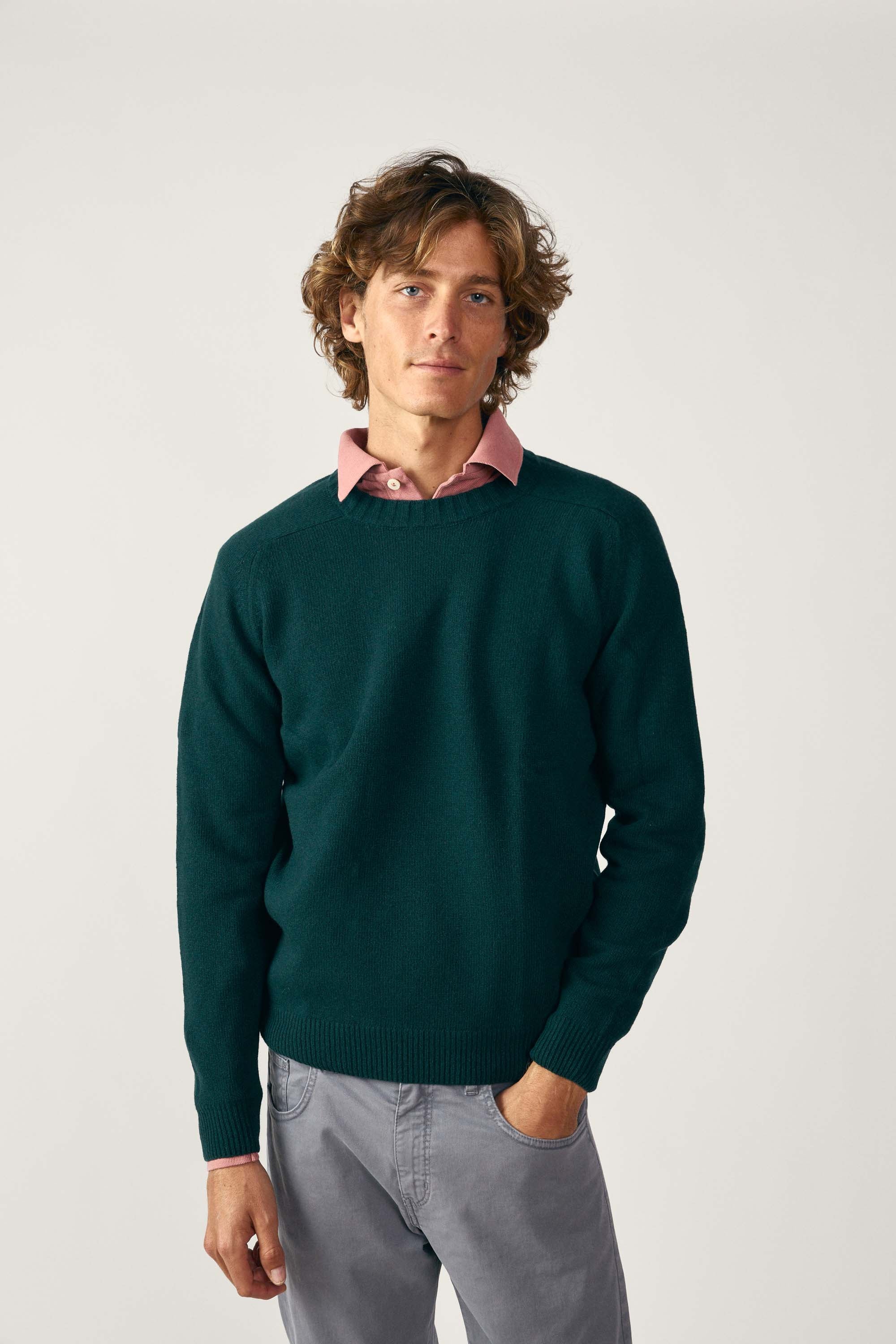 Jersey Cuello Redondo Lambswool - Verde Petróleo
