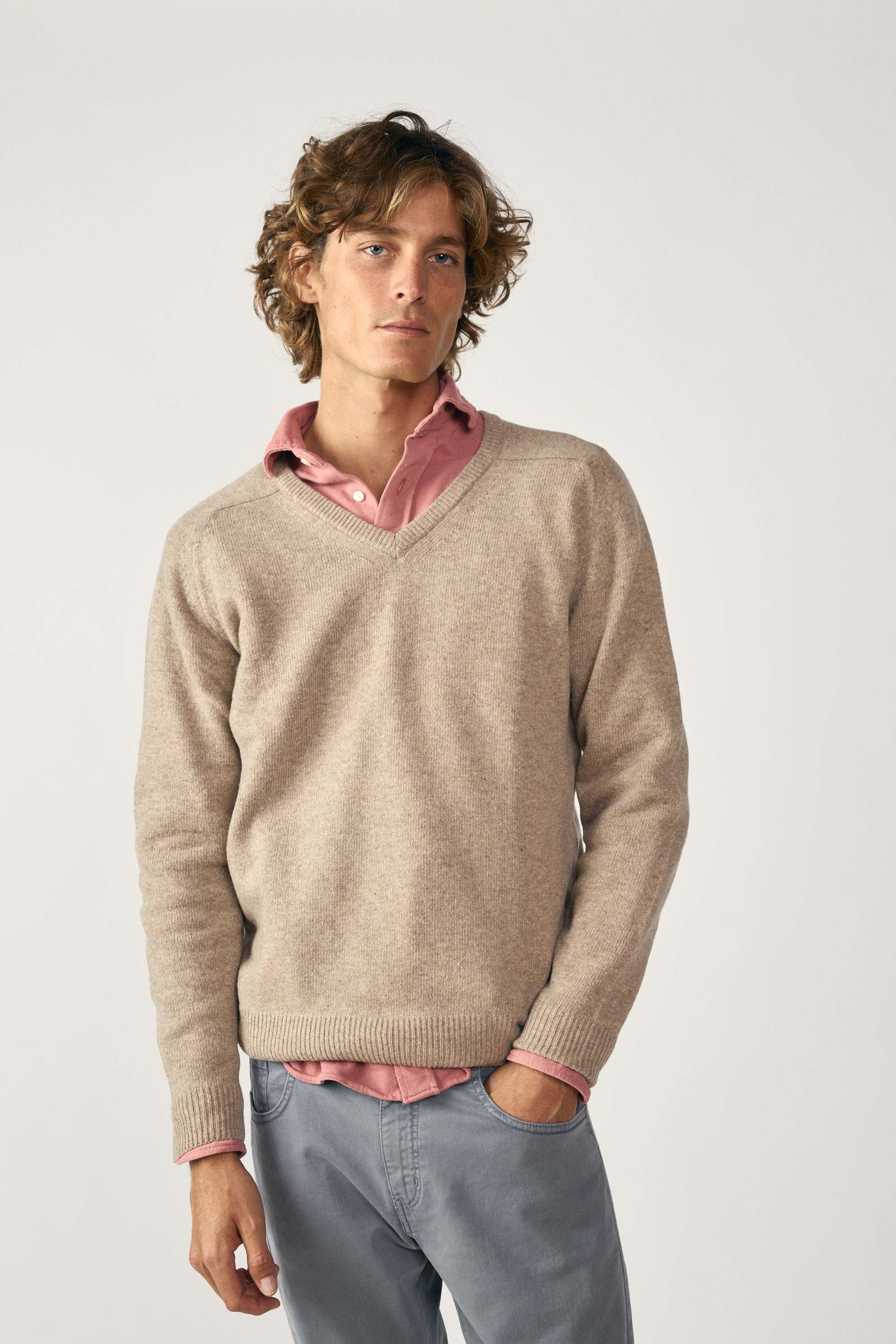 <tc>Sweater</tc> Lambswool V-neck - Tan Beige