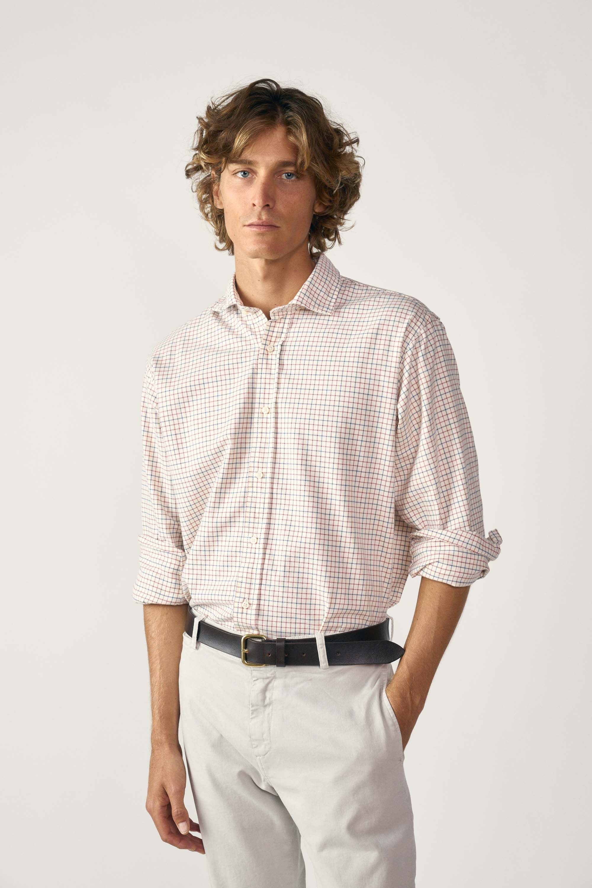 Camisa de Algodón - Viyela Cuadros Azul y Rojo