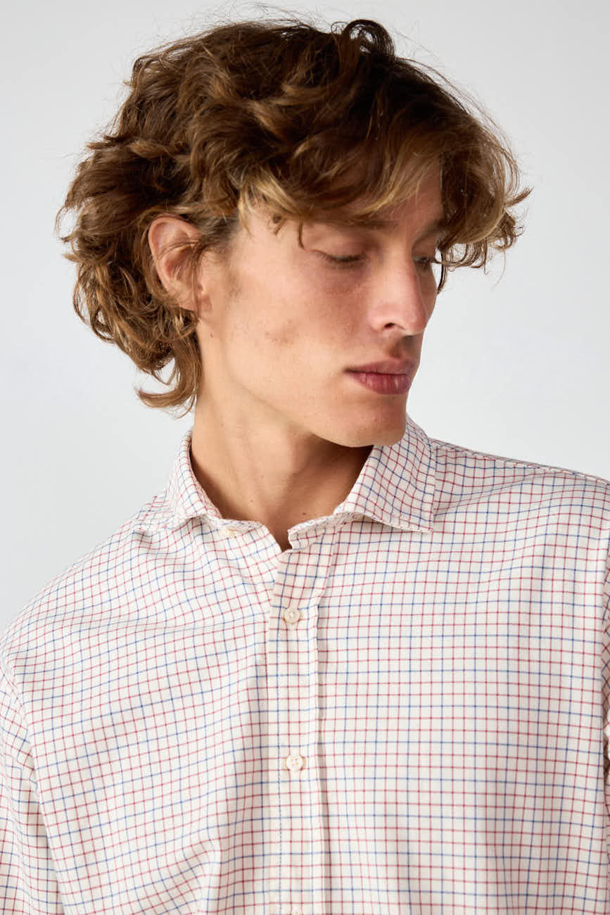 Camisa de Algodón - Viyela Cuadros Azul y Rojo