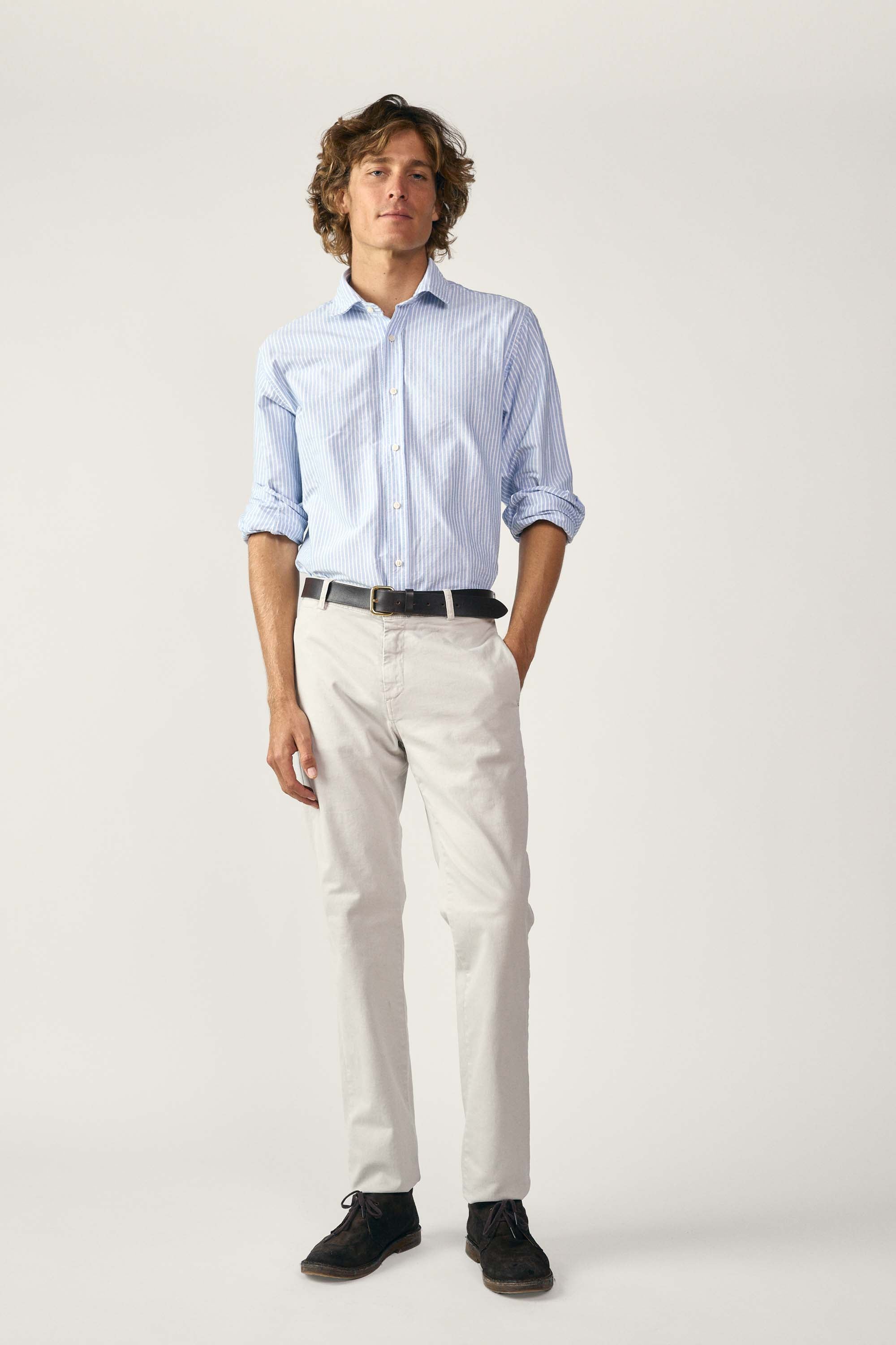 Camisa de Algodón - Azul Rayas Blancas