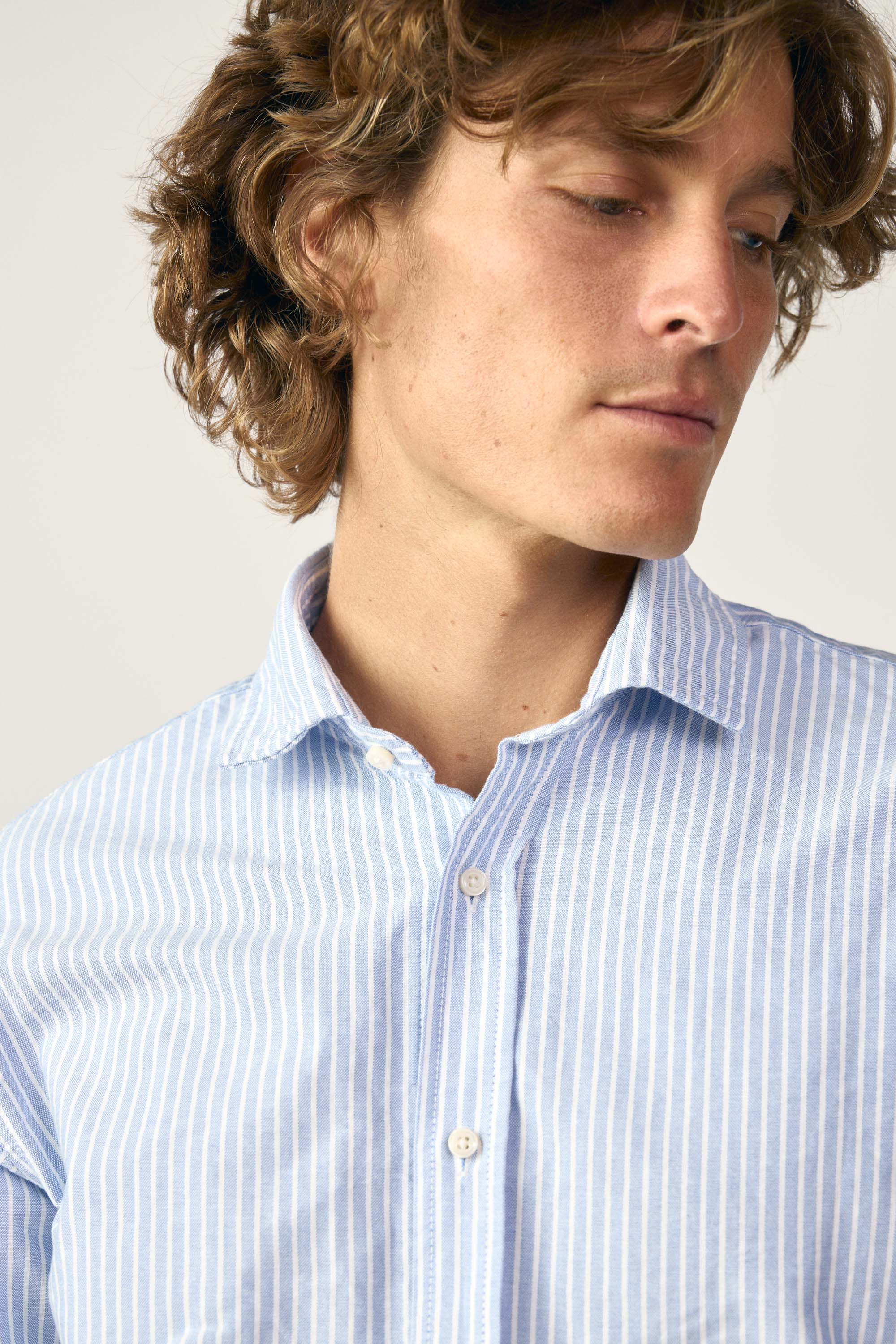 Camisa de Algodón - Azul Rayas Blancas