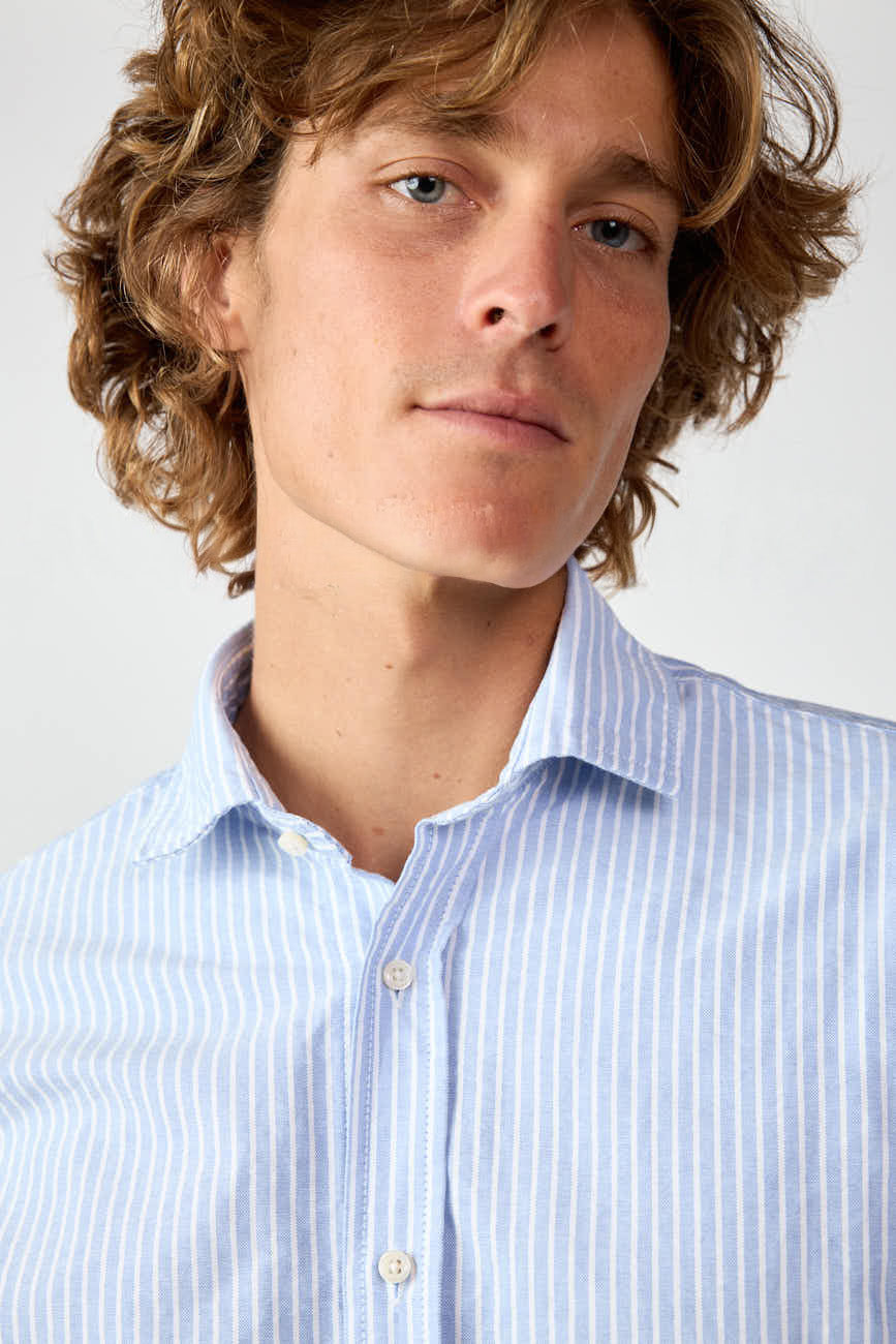 Camisa de Algodón - Azul Rayas Blancas