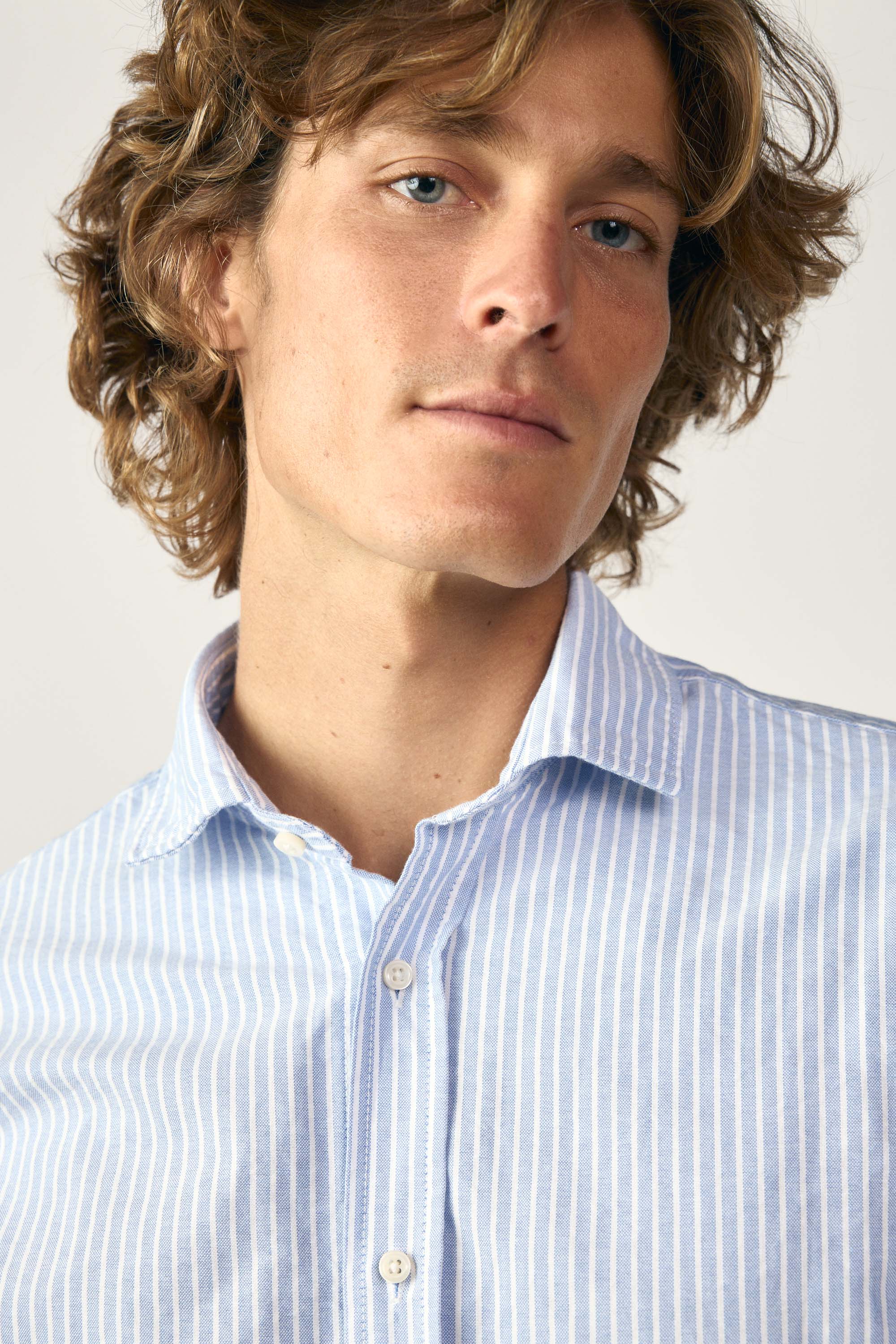 Camisa de Algodón - Azul Rayas Blancas