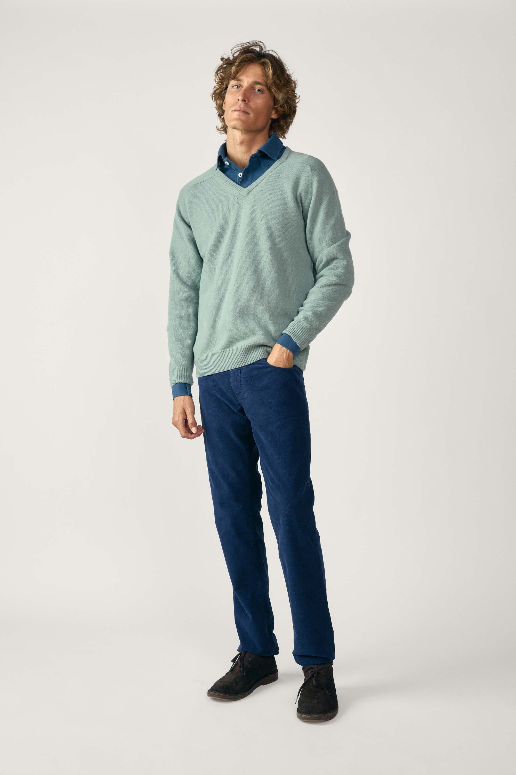 Jersey Cuello Pico Lambswool - Verde Agua