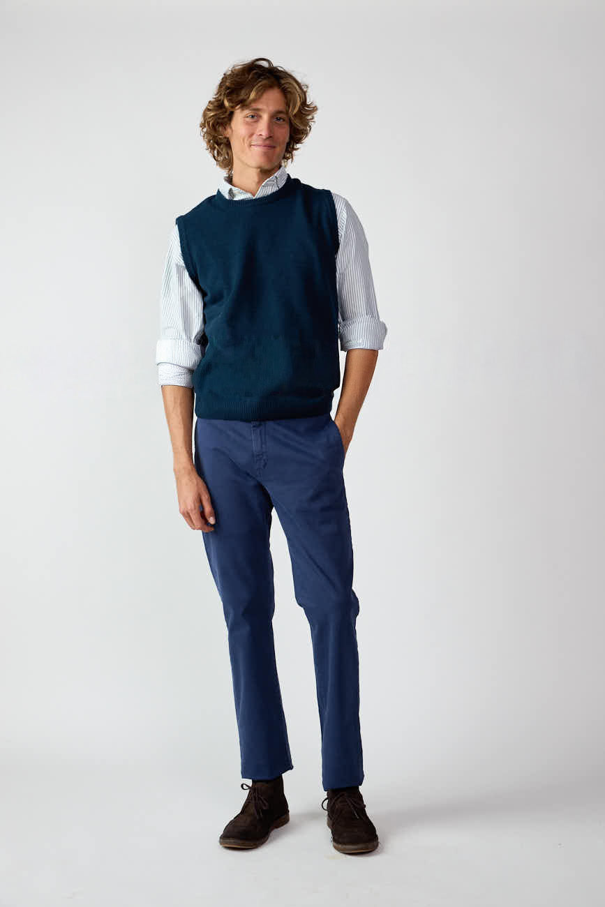 Chaleco Cuello Redondo Lambswool - Azul Petróleo