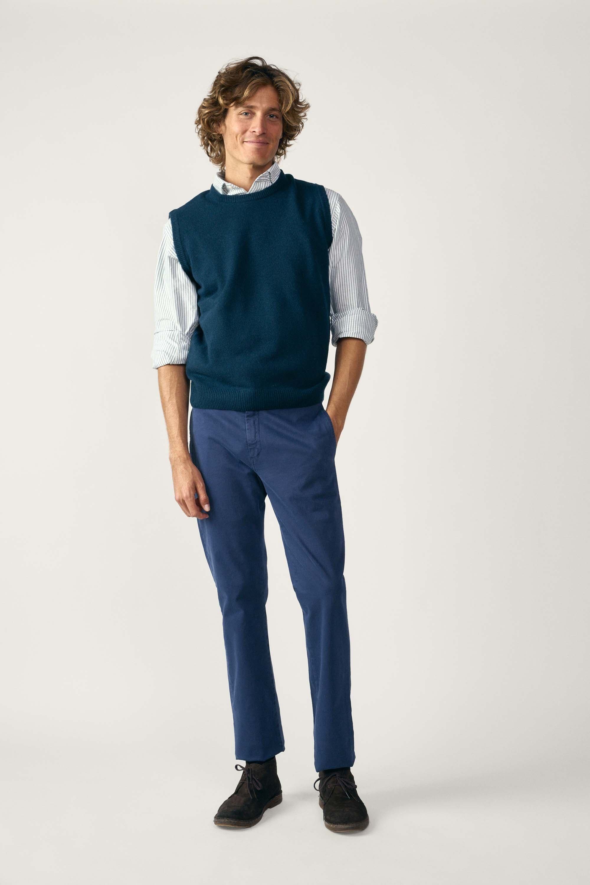 Chaleco Cuello Redondo Lambswool - Azul Petróleo