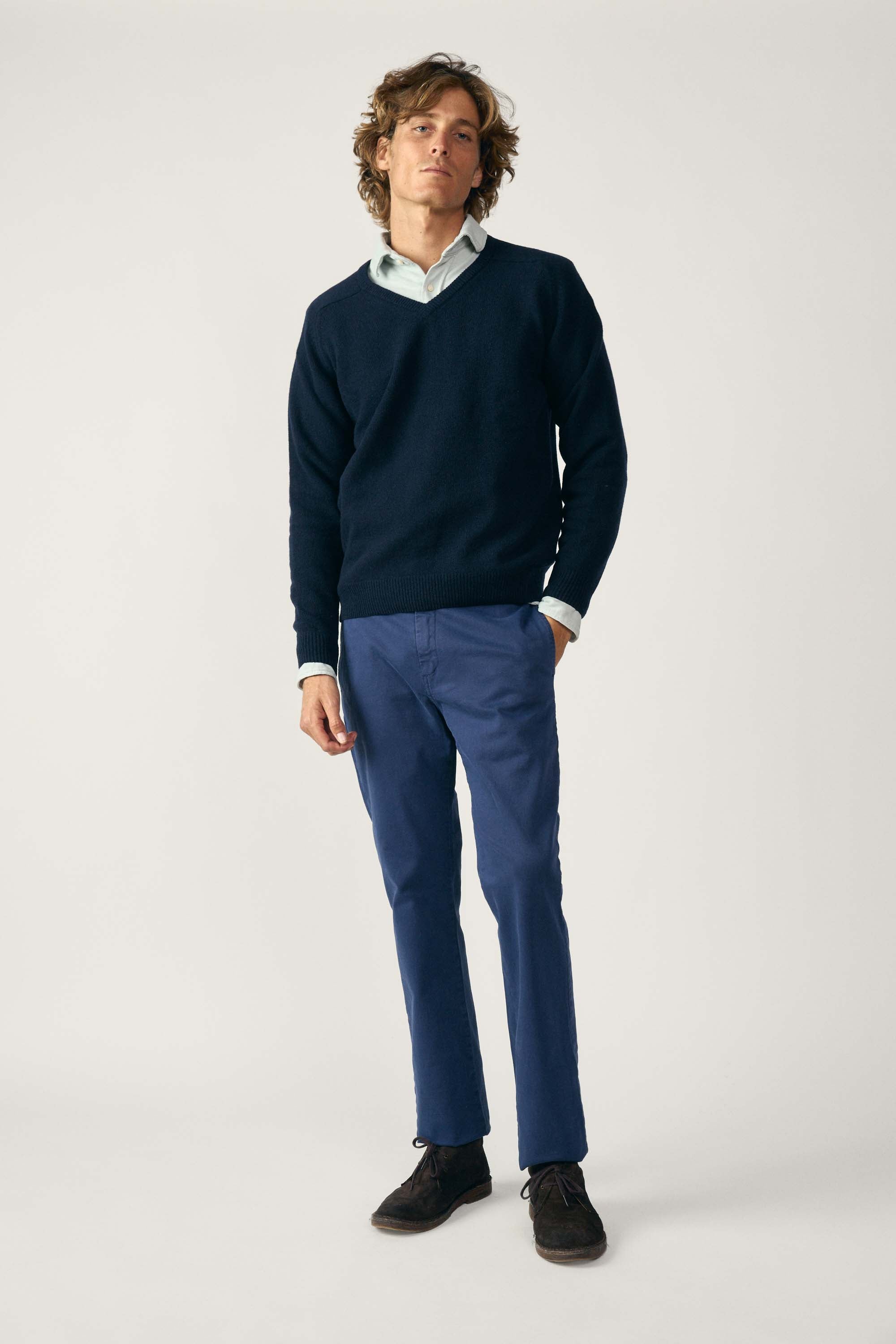 Jersey Cuello Pico Lambswool - Azul Marino