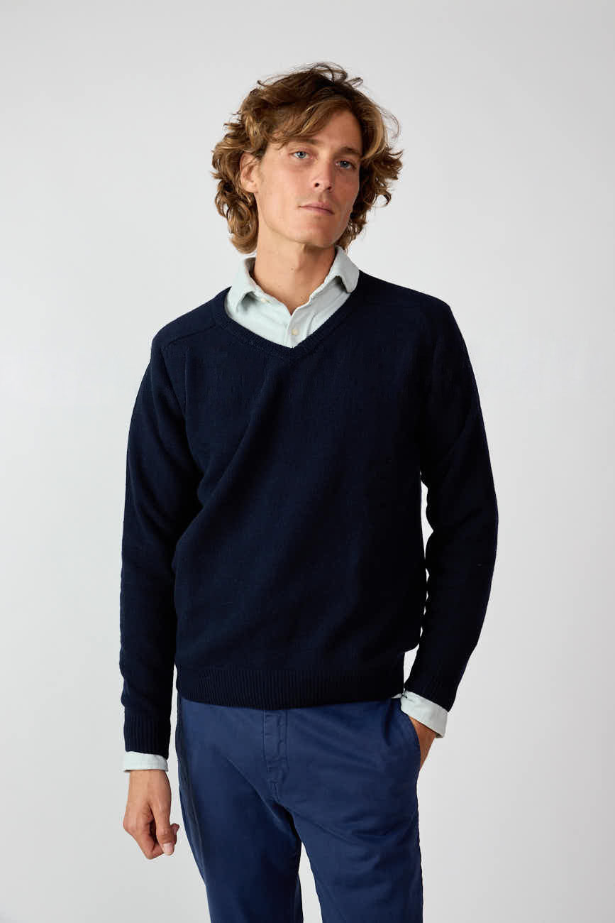 Jersey Cuello Pico Lambswool - Azul Marino