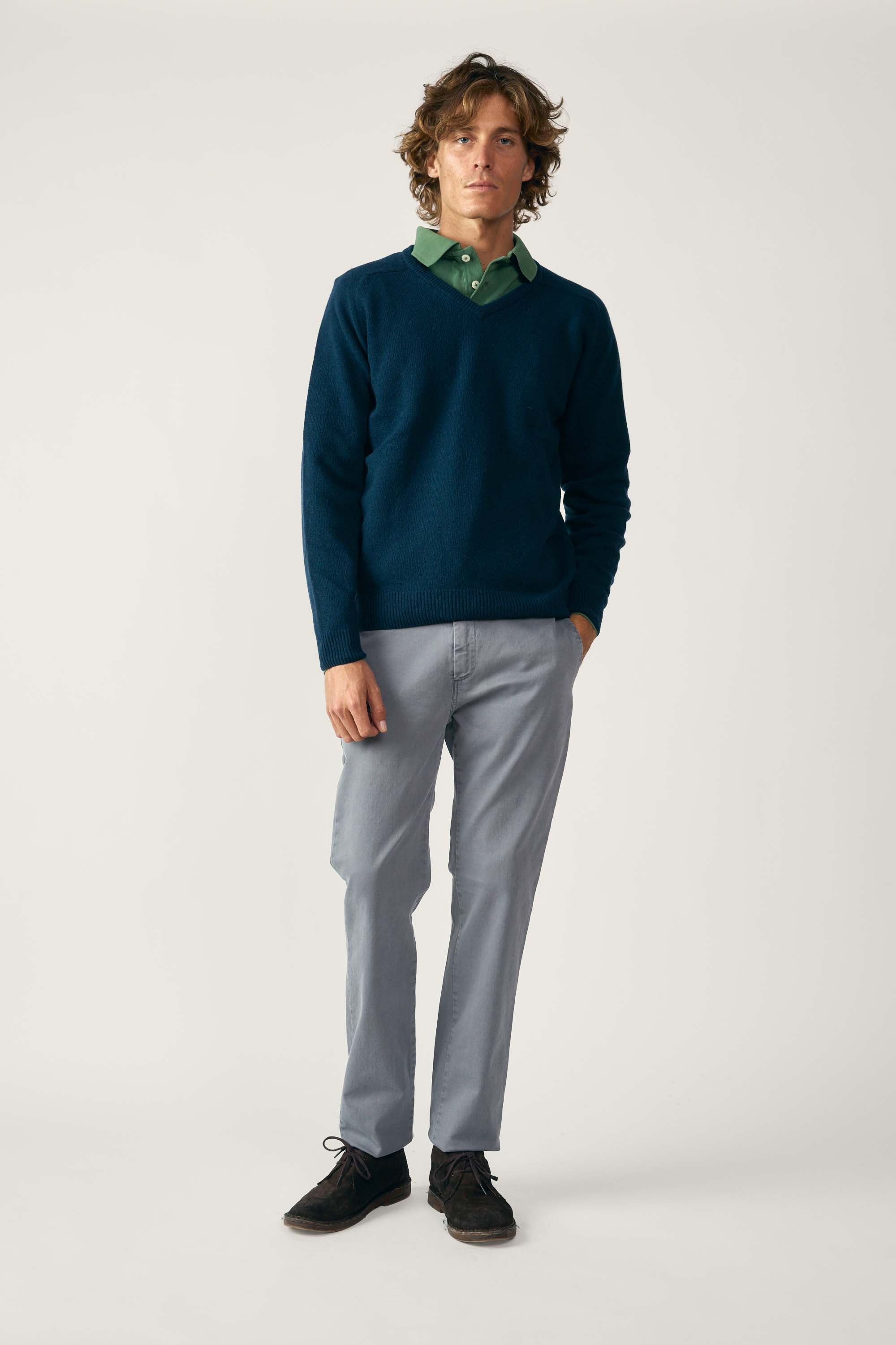 Jersey Cuello Pico Lambswool - Azul Petróleo