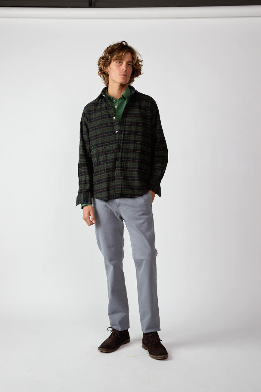 Camisa de Algodón - Cuadros Verde y Marino