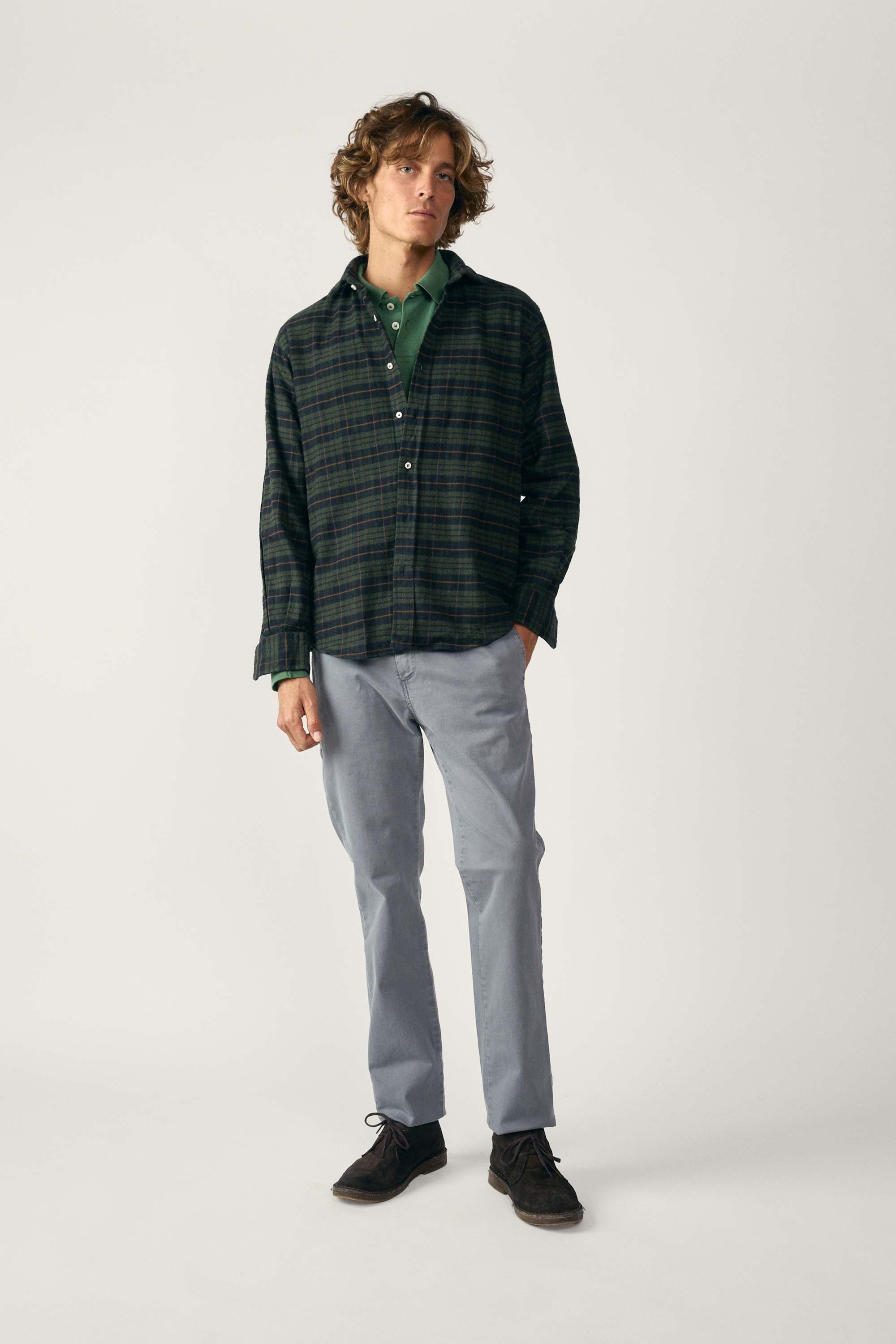 Camisa de Algodón - Cuadros Verde y Marino