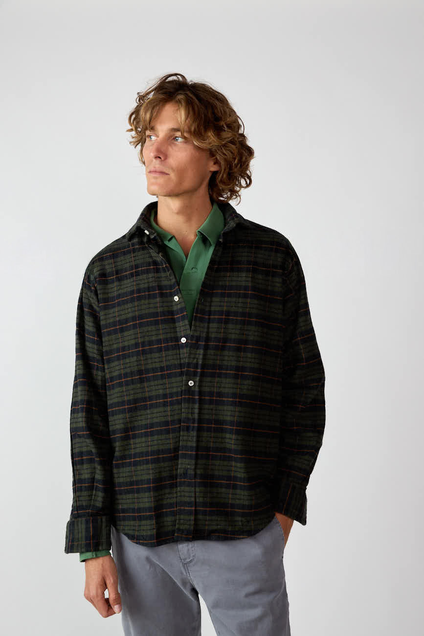 Camisa de Algodón - Cuadros Verde y Marino