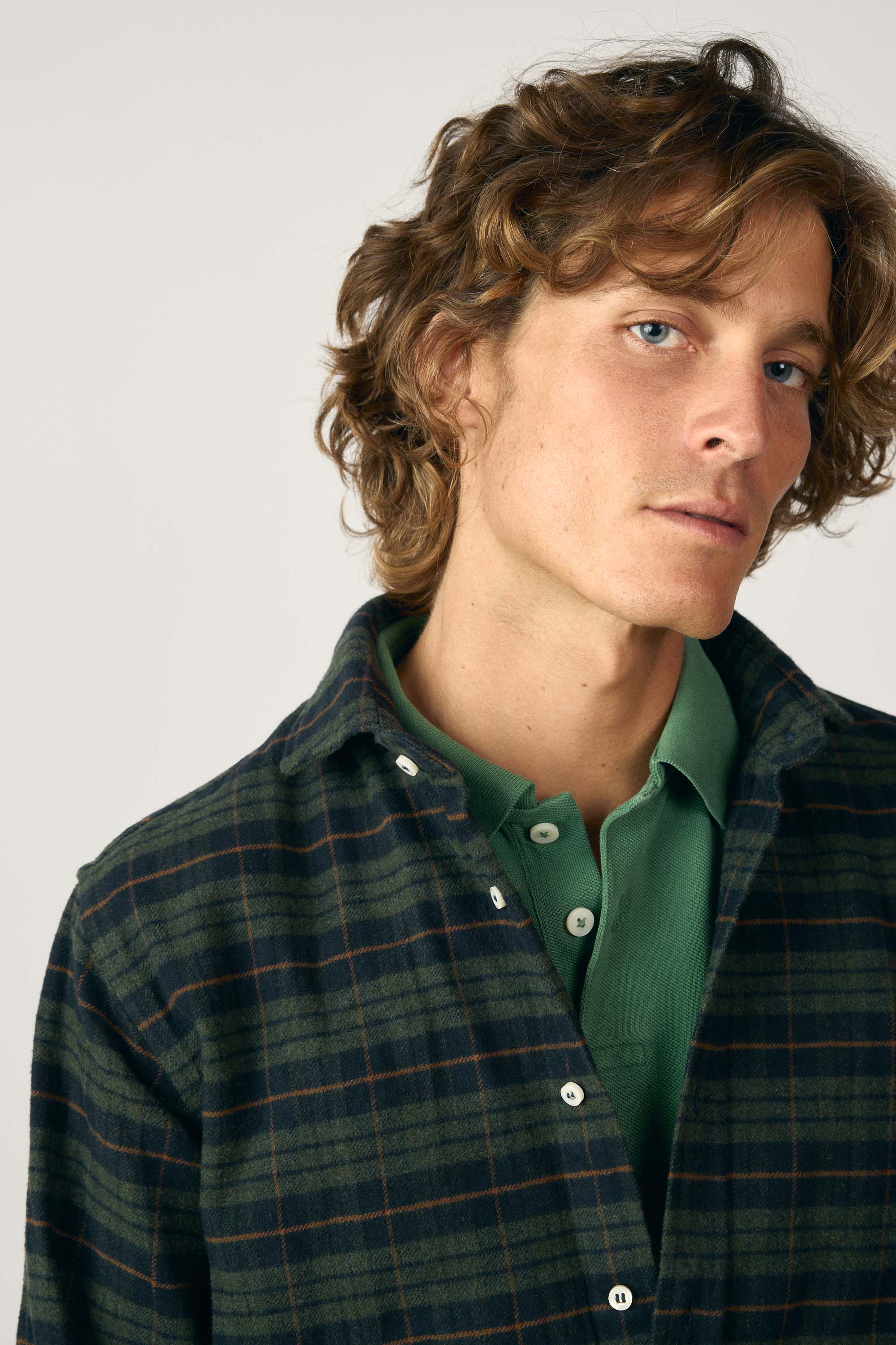 Camisa de Algodón - Cuadros Verde y Marino