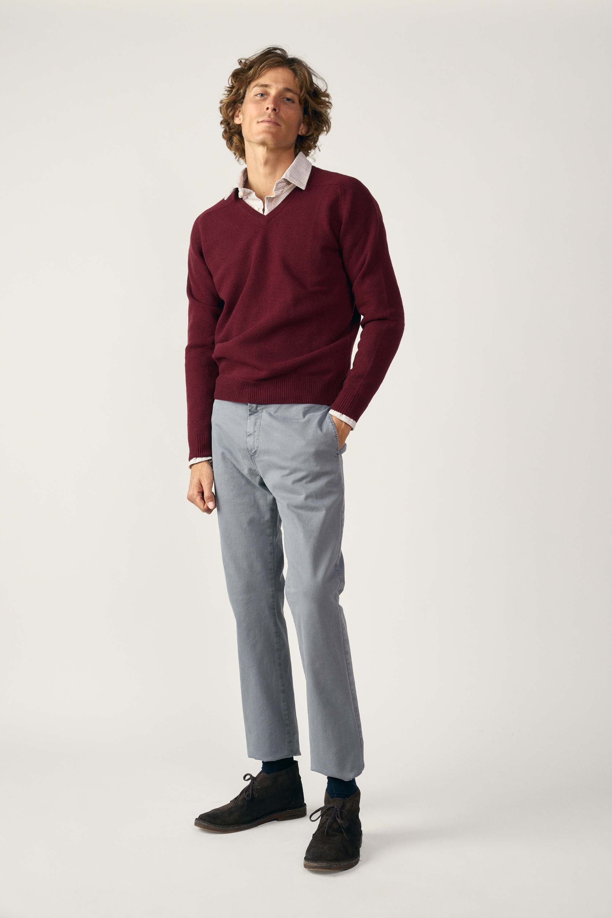 Jersey Cuello Pico Lambswool - Burdeos