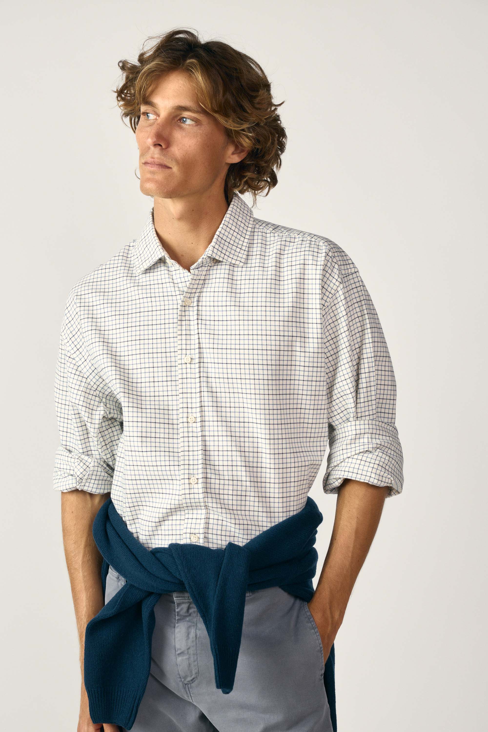 Camisa de Algodón - Viyela Cuadros Azul y Marino