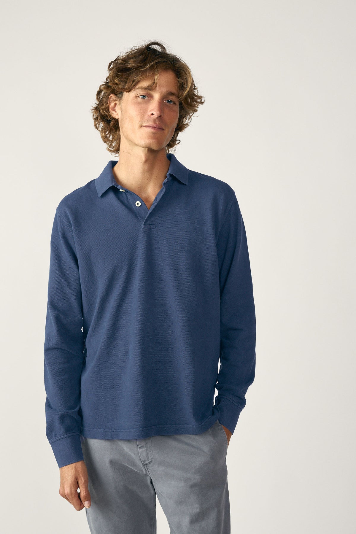 Polo Manga Larga - Azul