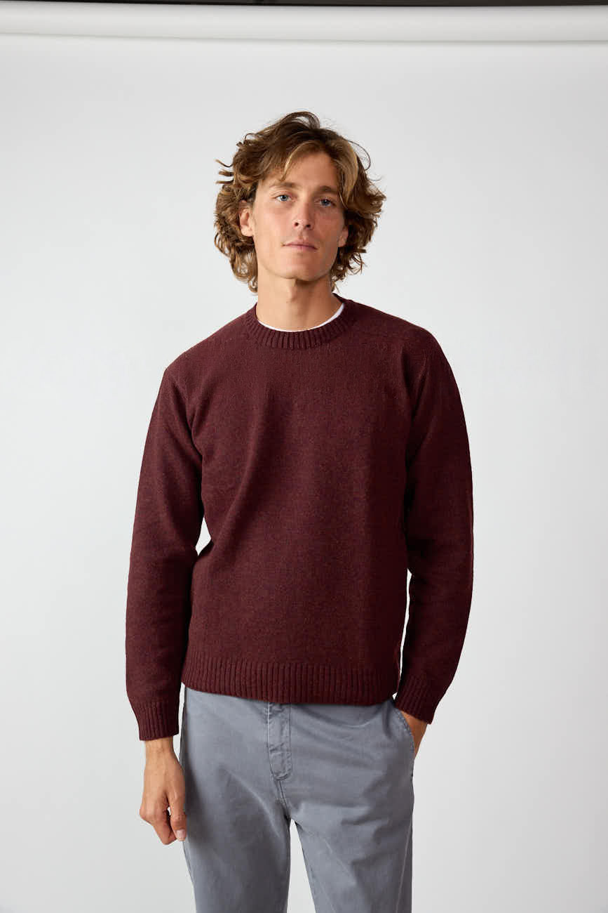 Jersey Cuello Redondo Shetland - Burdeos Jaspeado