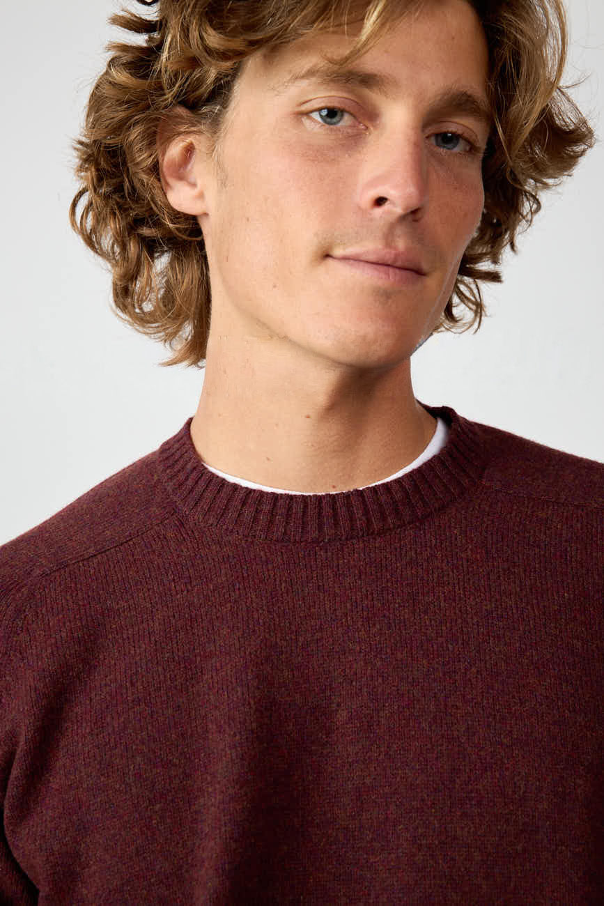 Jersey Cuello Redondo Shetland - Burdeos Jaspeado