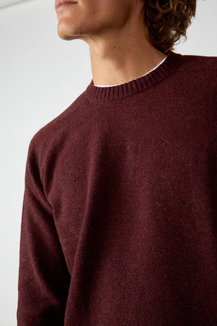 Jersey Cuello Redondo Shetland - Burdeos Jaspeado