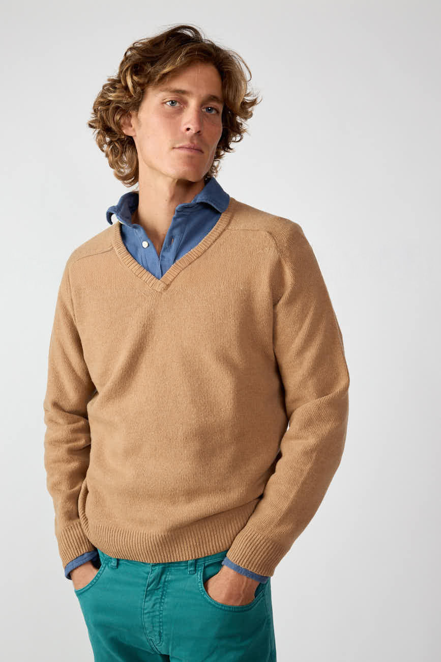 <tc>Sweater</tc> Lambswool V-neck - Camel