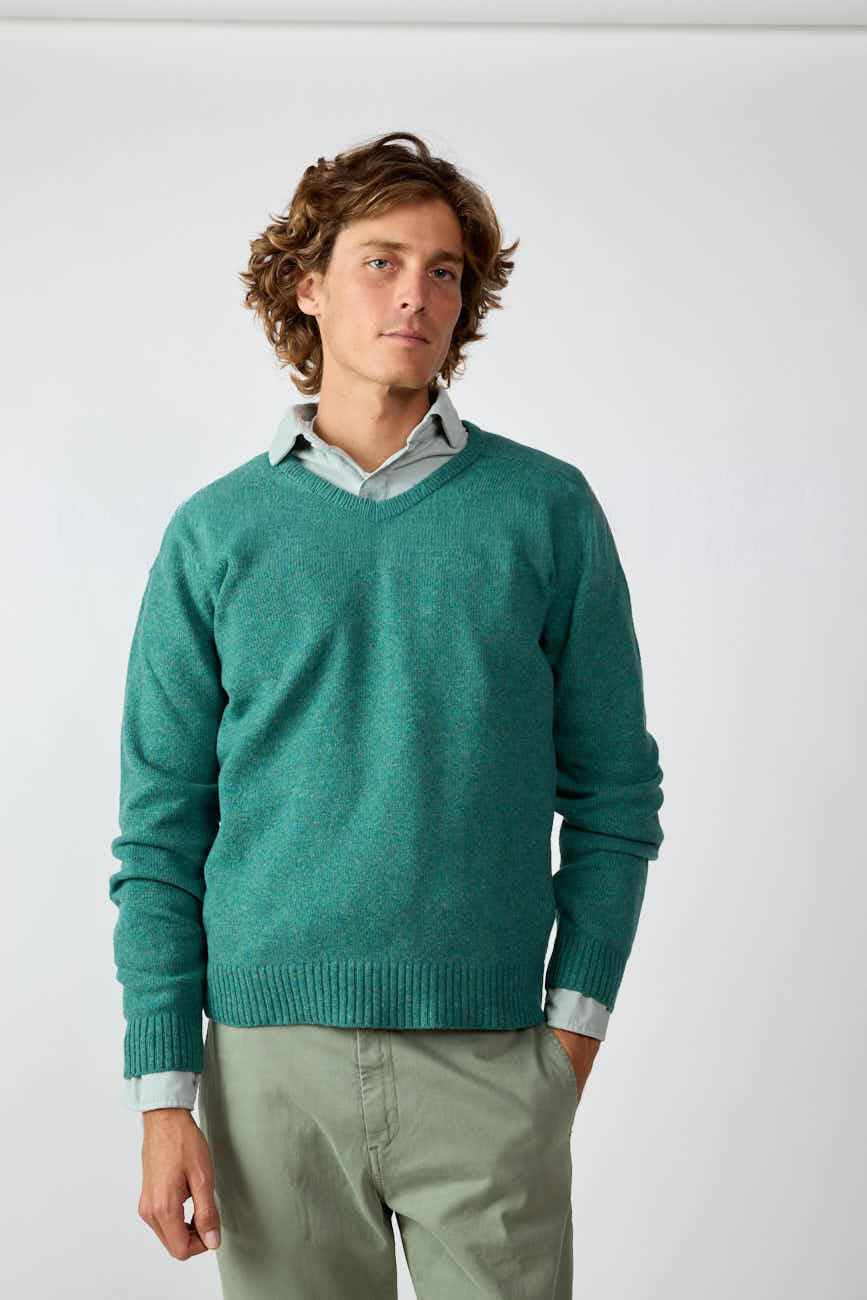 Jersey Cuello Pico Shetland - Verde