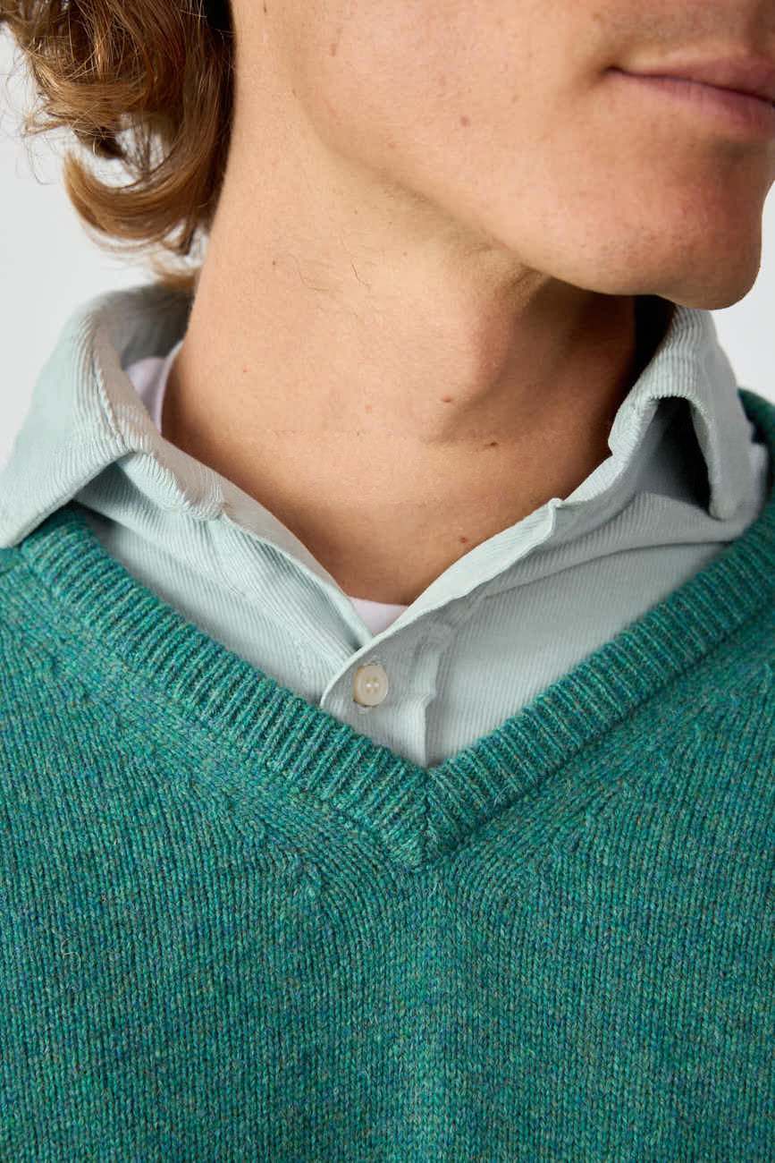 Jersey Cuello Pico Shetland - Verde