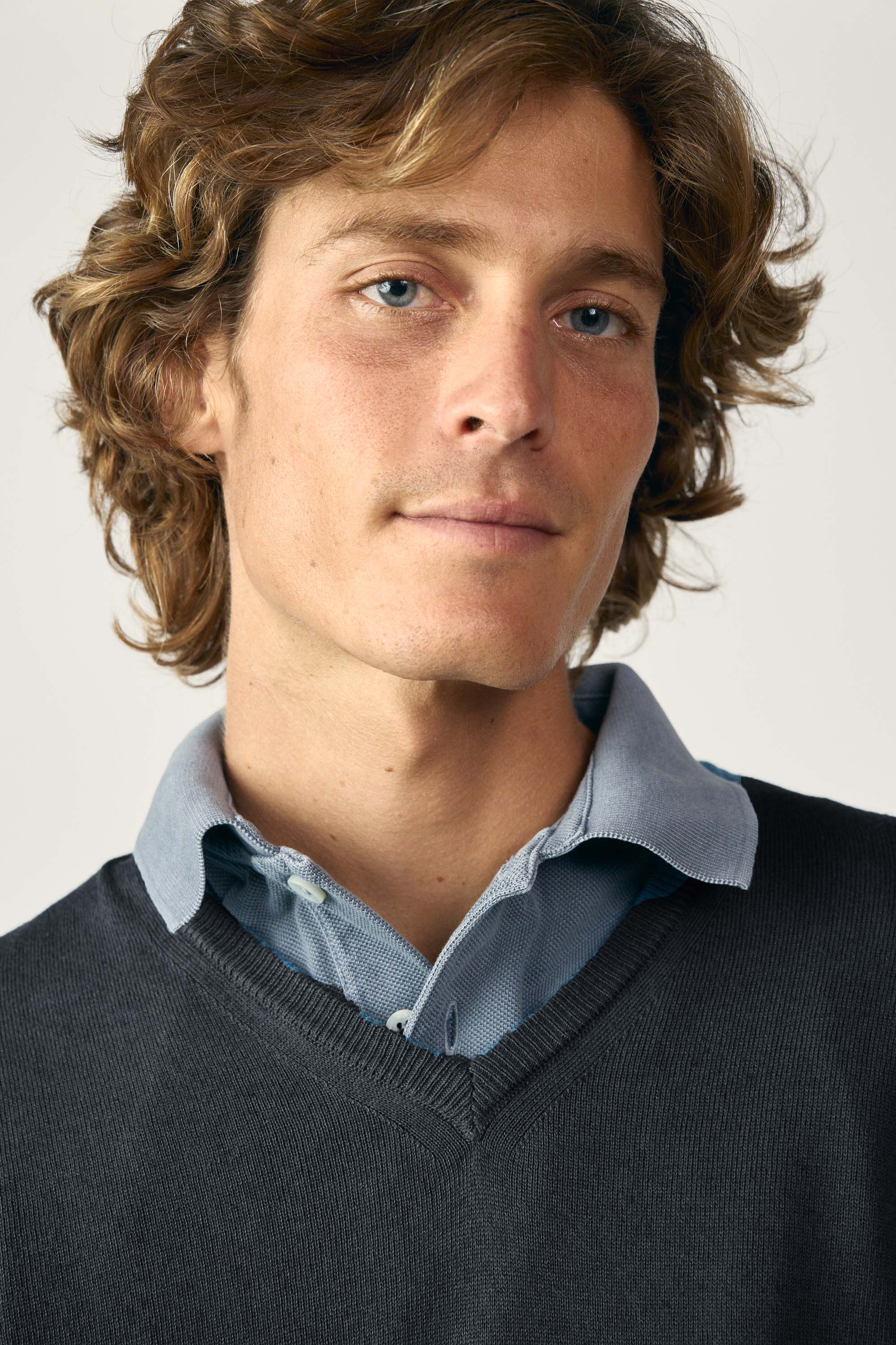 Jersey Cuello Pico Algodón - Gris Marengo