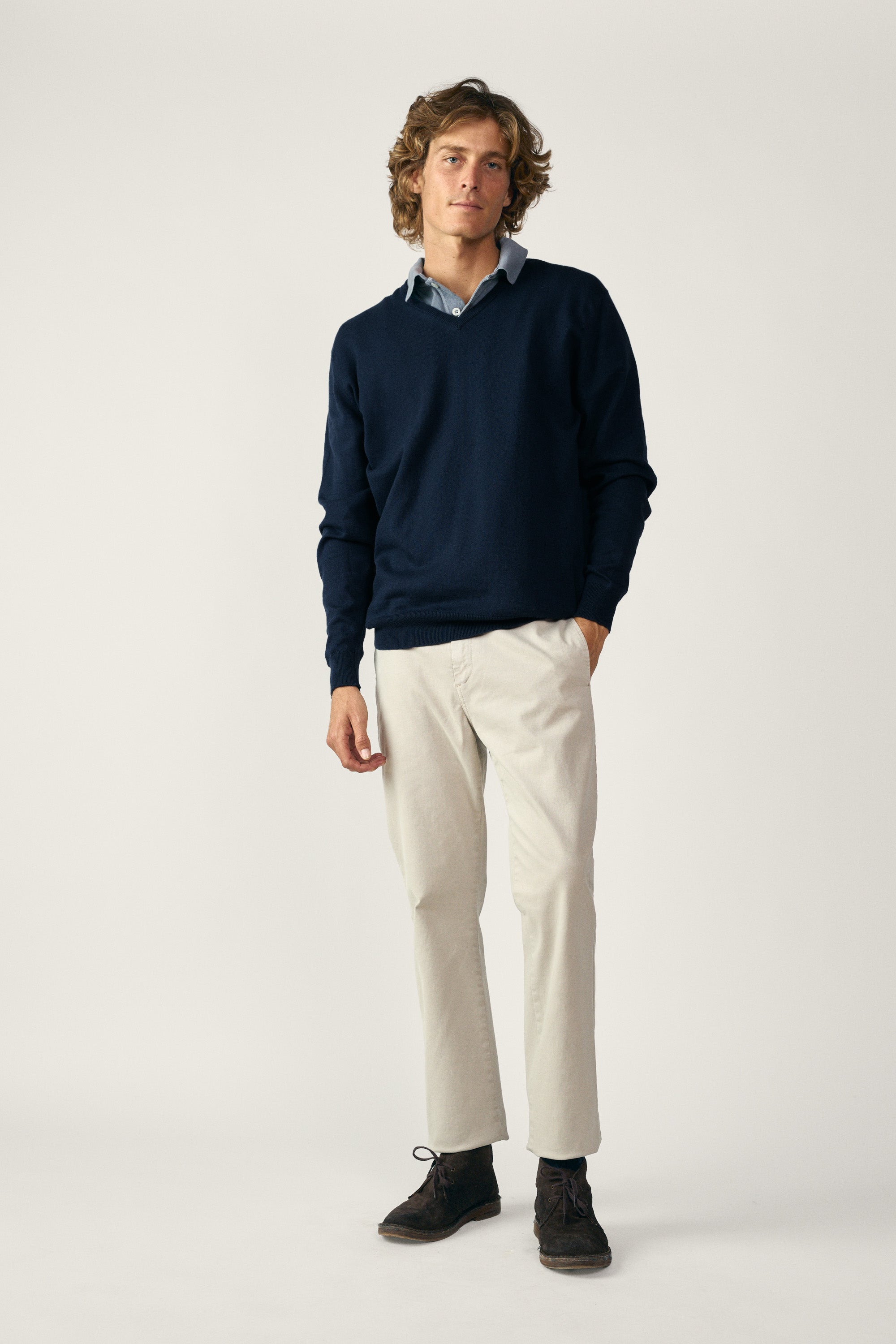 Jersey Cuello Pico Algodón - Azul Marino