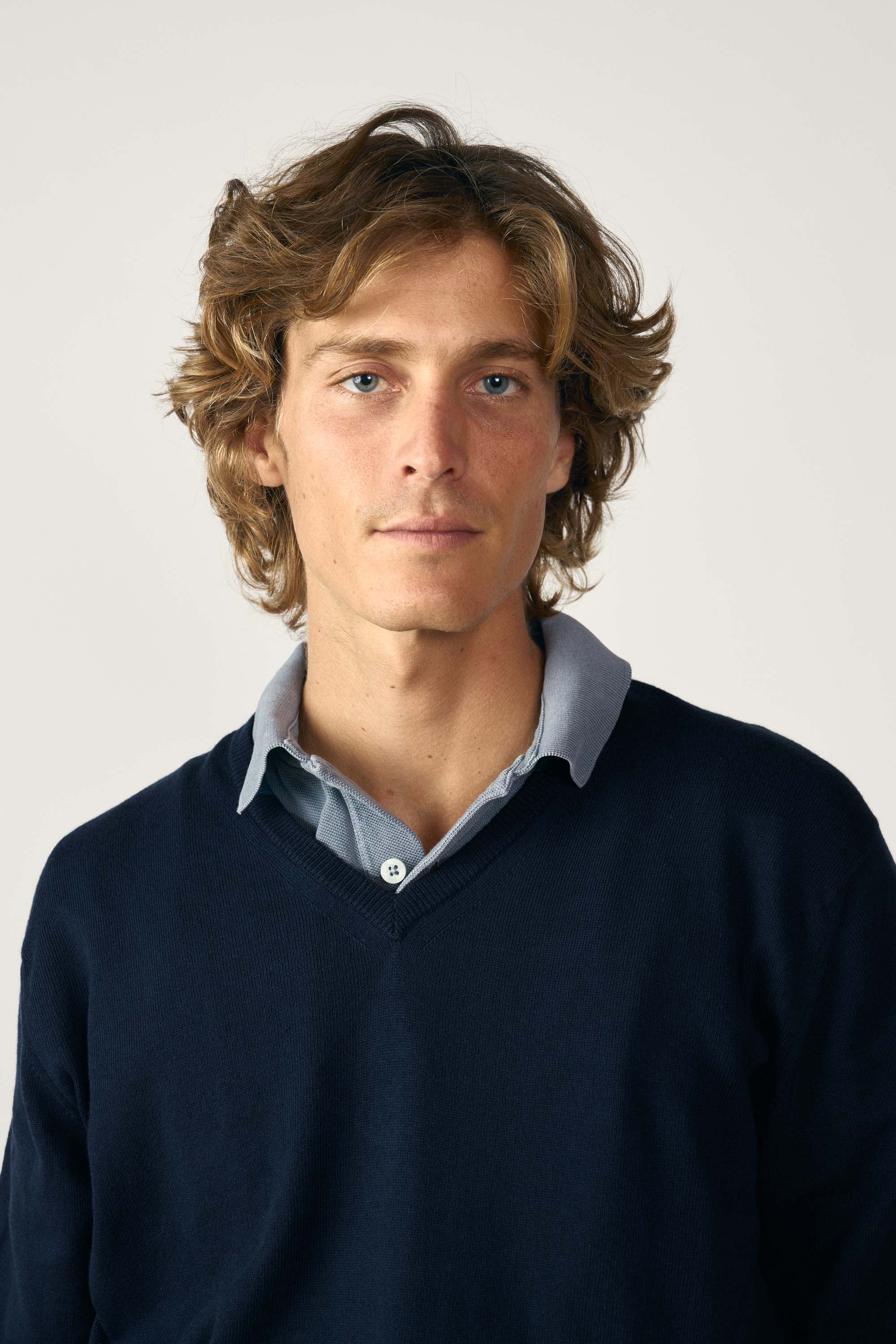 <tc>Sweater</tc> Cotton / Cashemere V-neck - Pacific Blue