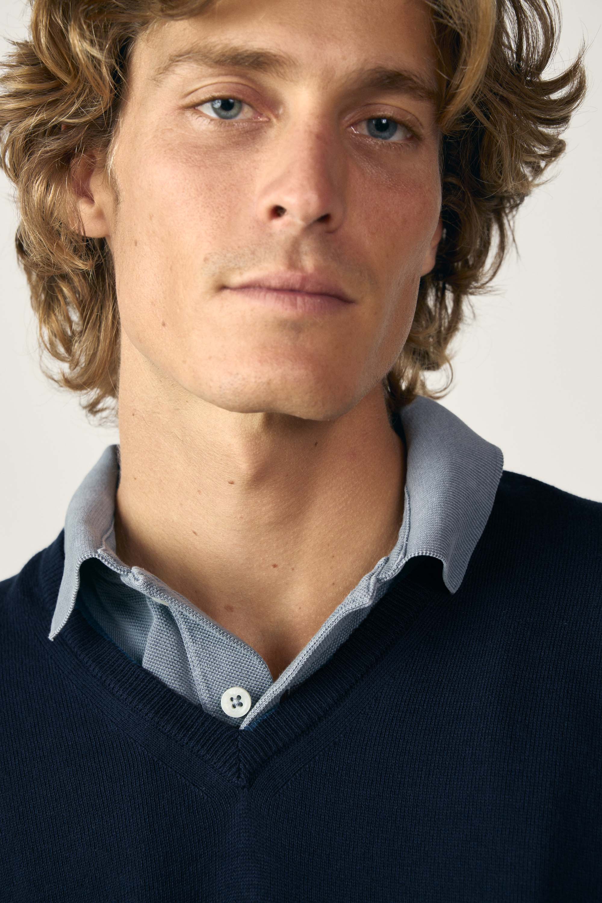 Jersey Cuello Pico Algodón - Azul Marino