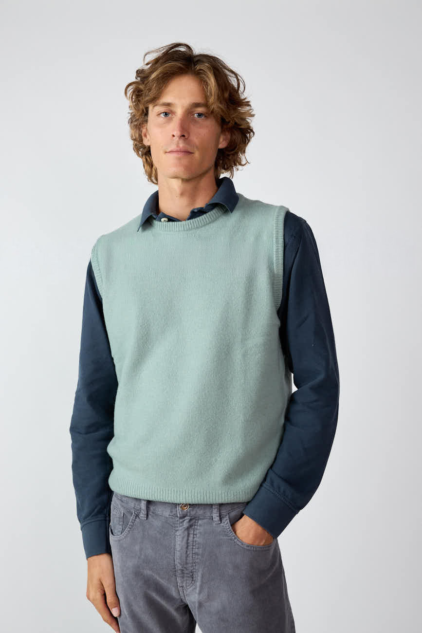 Chaleco Cuello Redondo Lambswool - Verde Agua