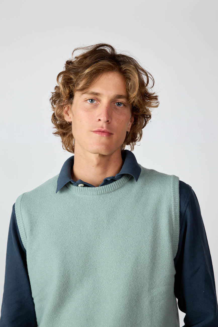 Chaleco Cuello Redondo Lambswool - Verde Agua