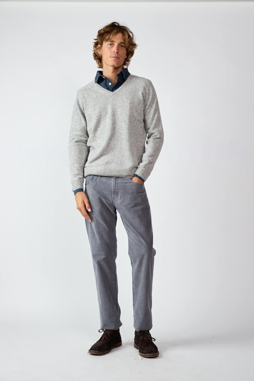 Jersey Cuello Pico Lambswool - Gris Claro