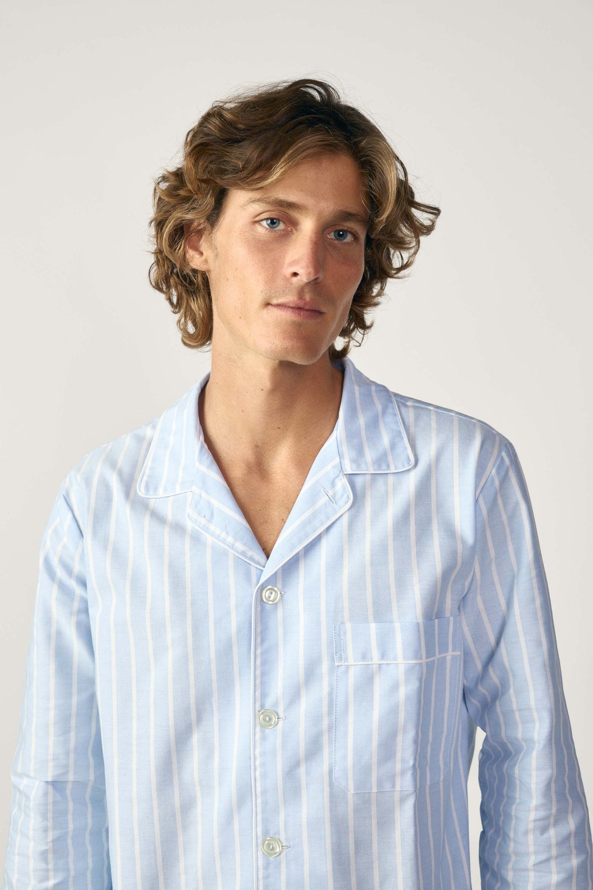 Pijama Algodon - Oxford Azul Celeste y Rayas