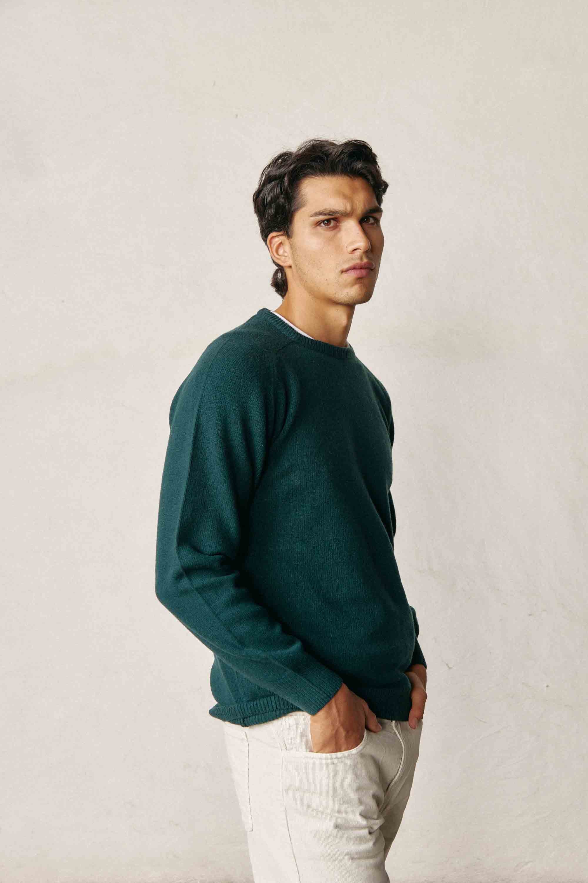 Jersey Cuello Redondo Fino Lambswool - Verde Petróleo - Fernando de Cárcer