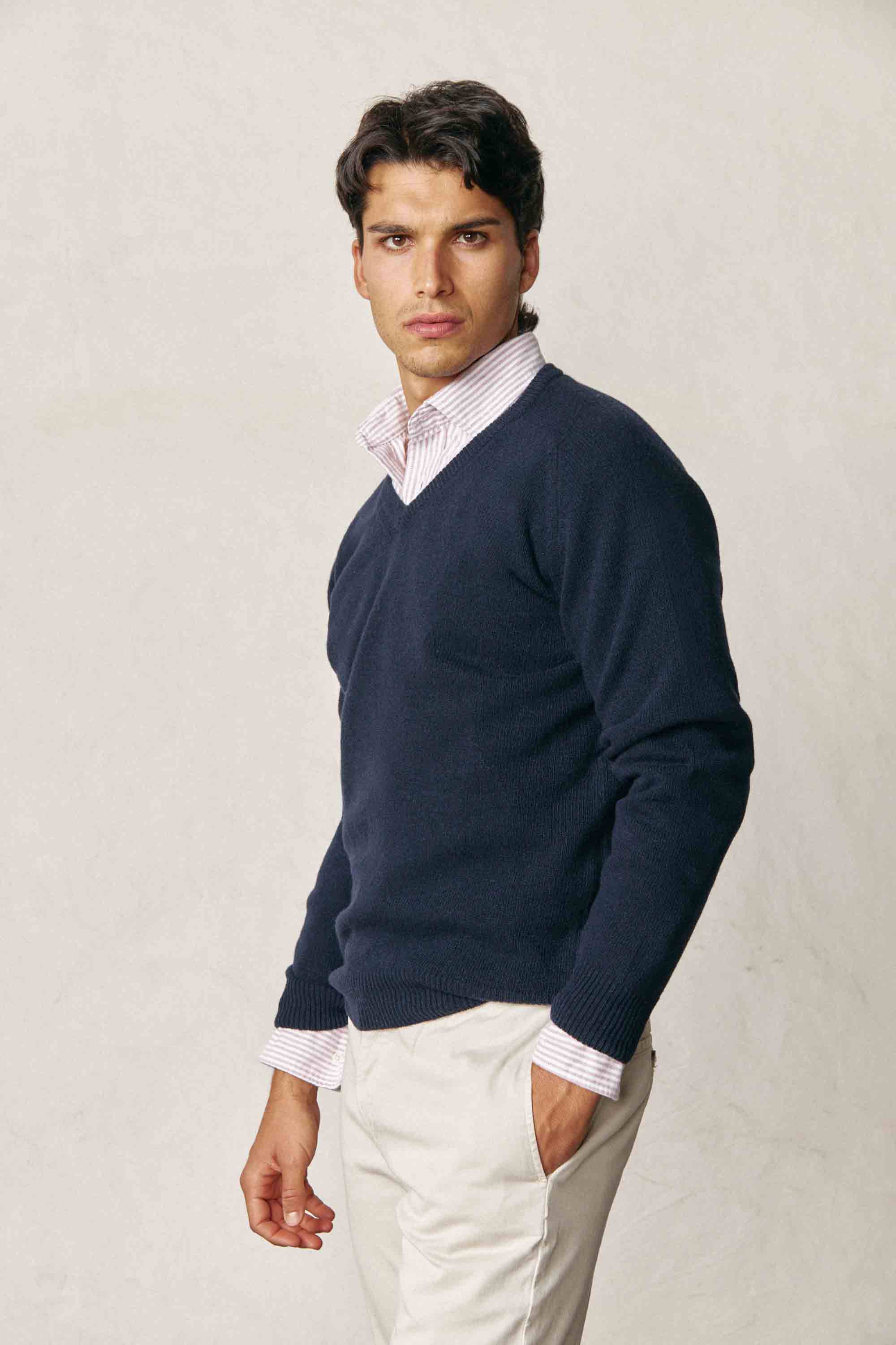 Jersey Cuello Pico Lambswool - Azul Marino